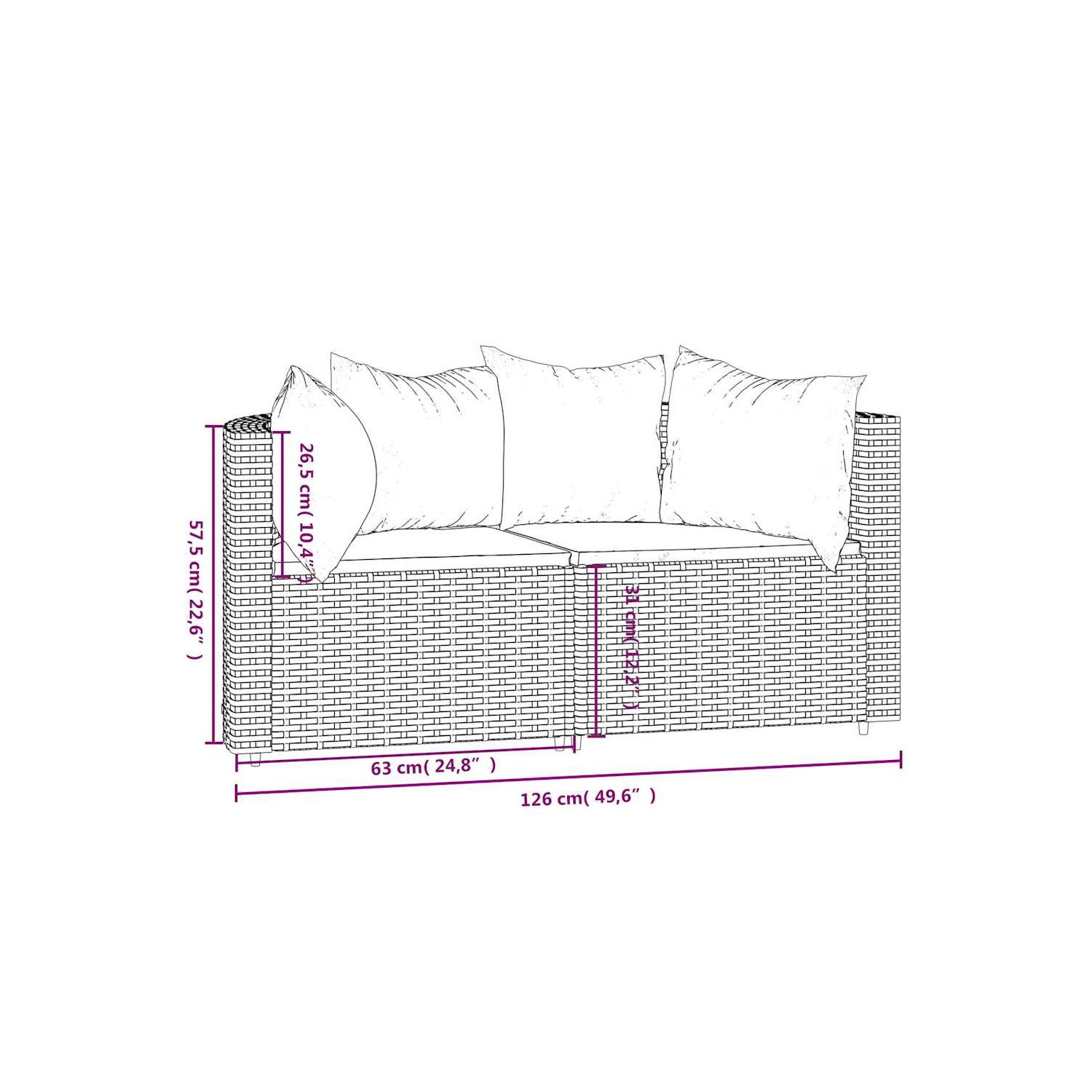 Canapés de coin de jardin avec coussins 2 pièces en poly rotin noir