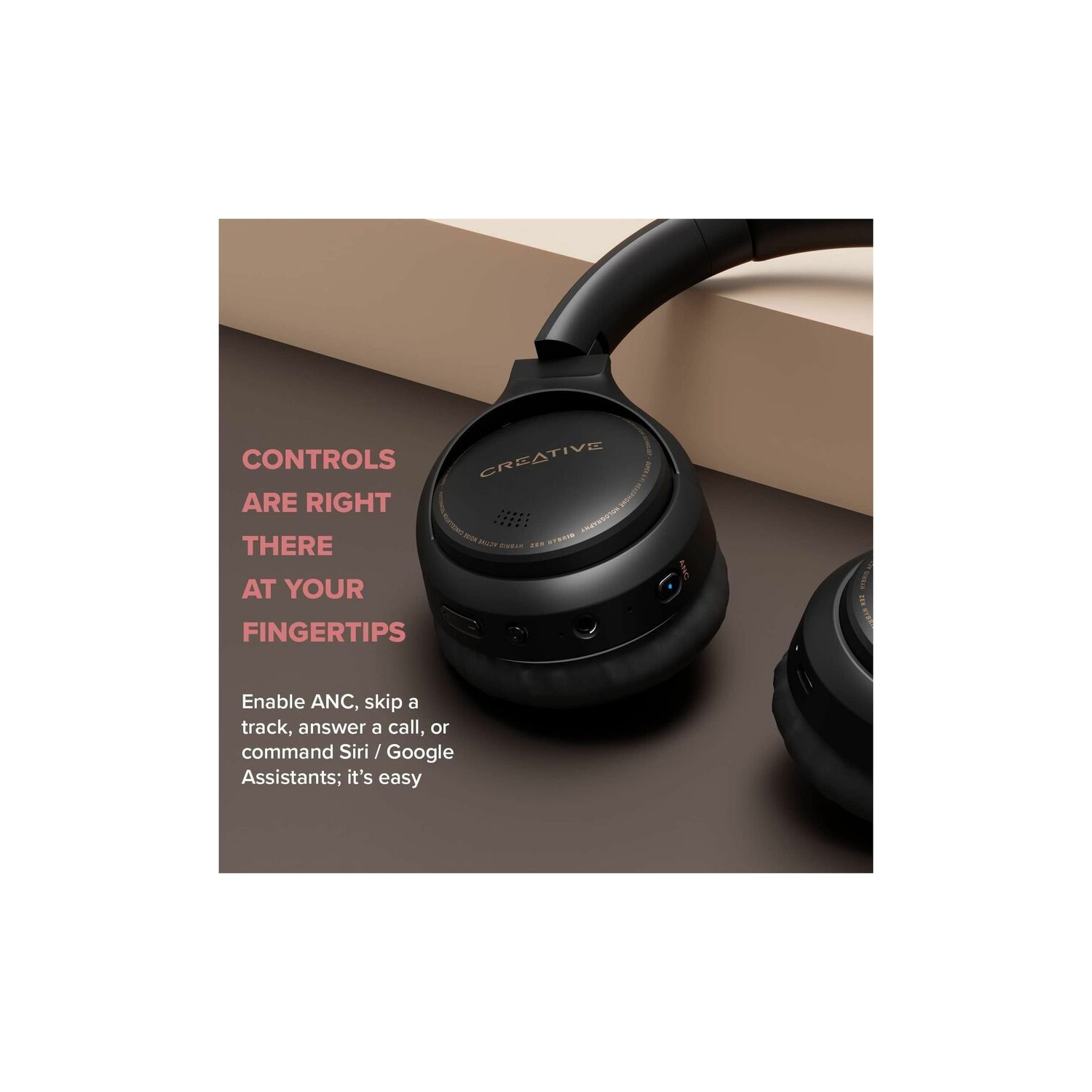Creative Labs Over-ear Active Noise Cancelling Bluetooth 5.0 Headsets with Mic - Black