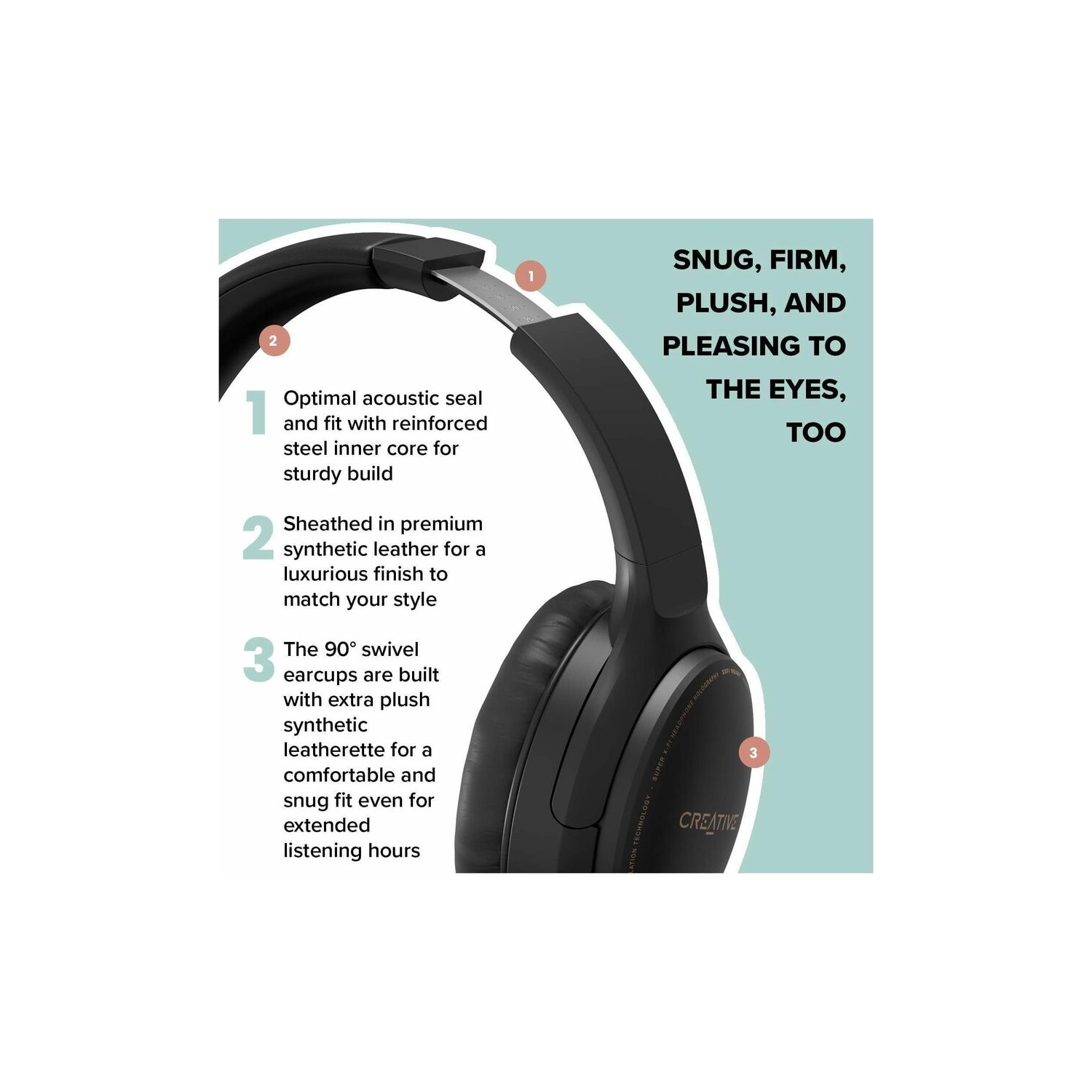Creative Labs Over-ear Active Noise Cancelling Bluetooth 5.0 Headsets with Mic - Black