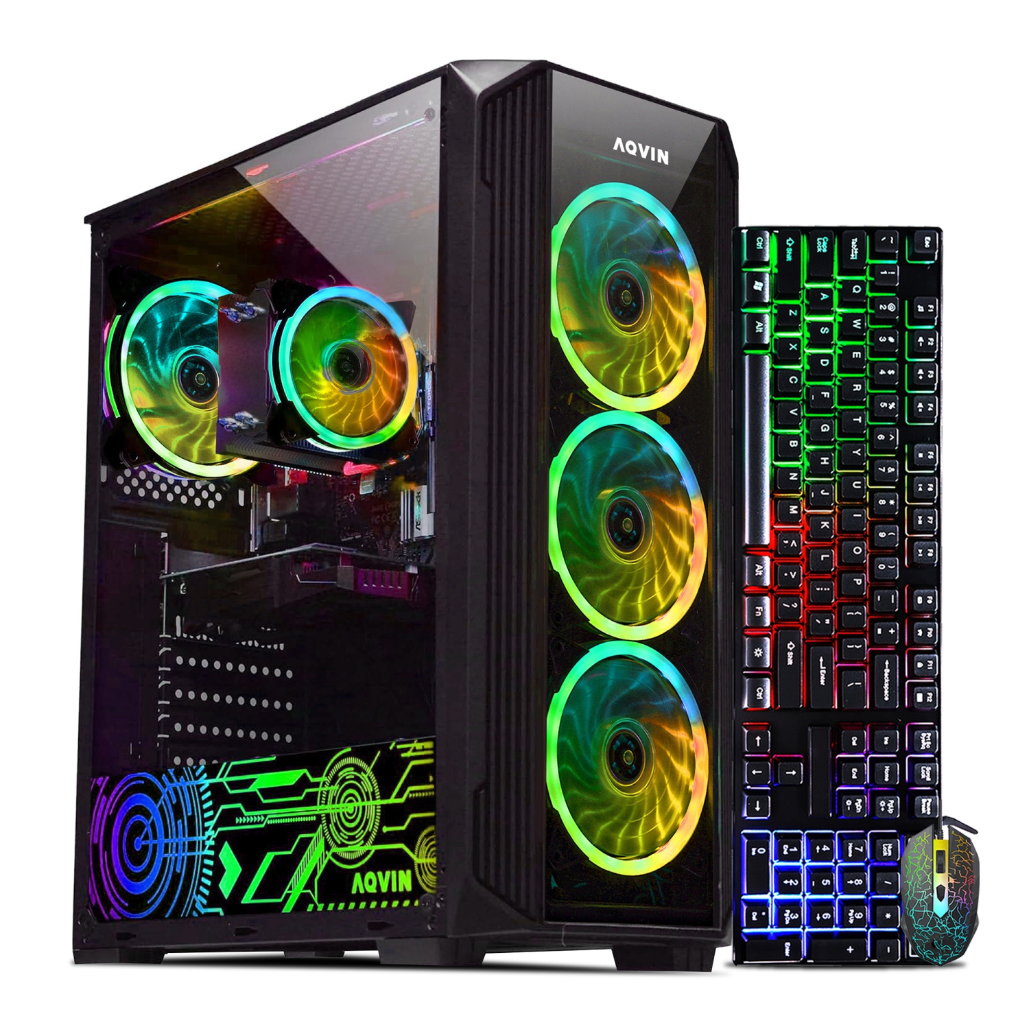 Gaming PC AQVIN Desktop Computer Tower - Black, Intel Core i7 up to 4.0 GHz 512GB SSD 16GB DDR4 RAM, Radeon RX 580 8GB, Windows 10 Pro - Only at Best Buy