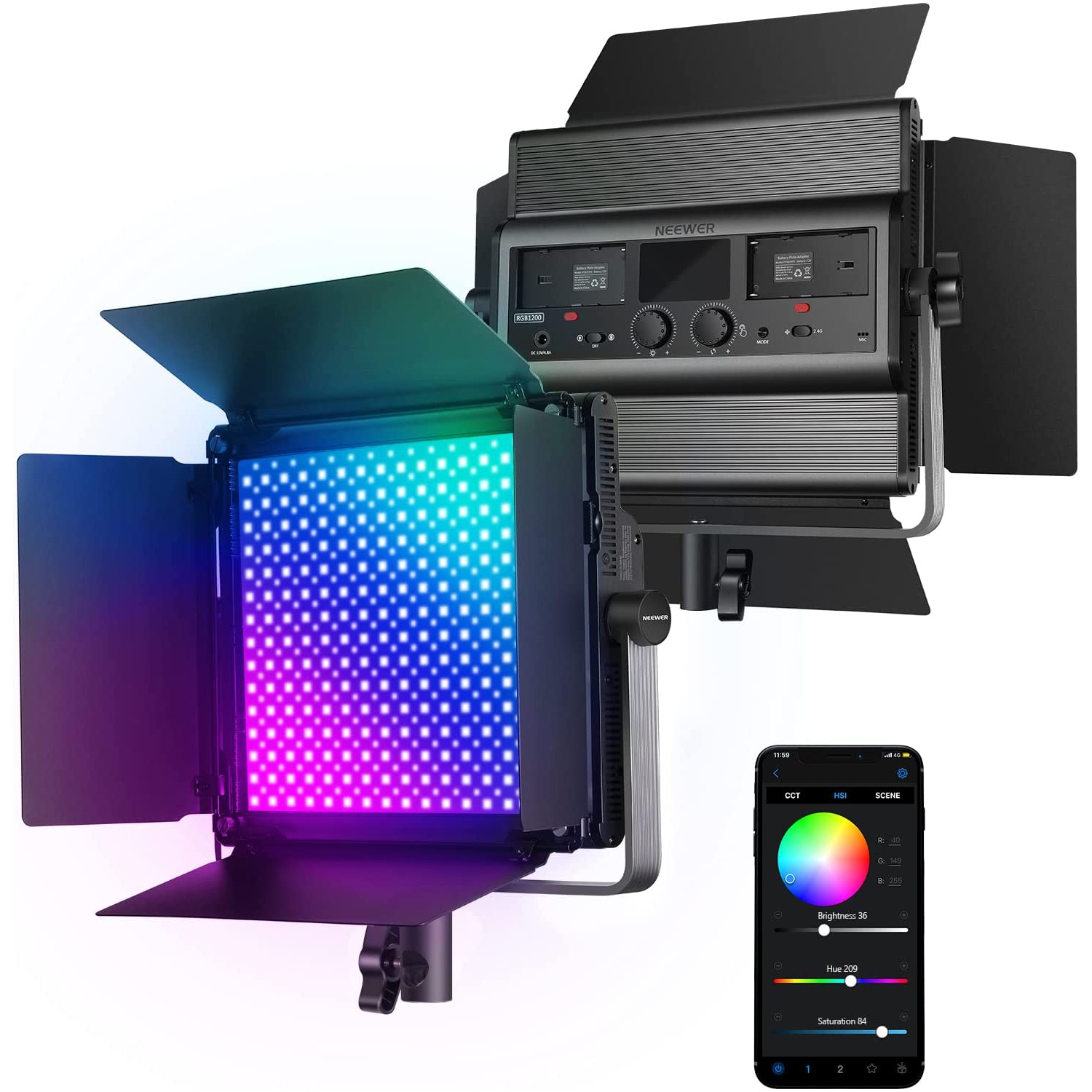 Open Box - NEEWER RGB1200 60W RGB LED Video Light with APP & 2.4G Control