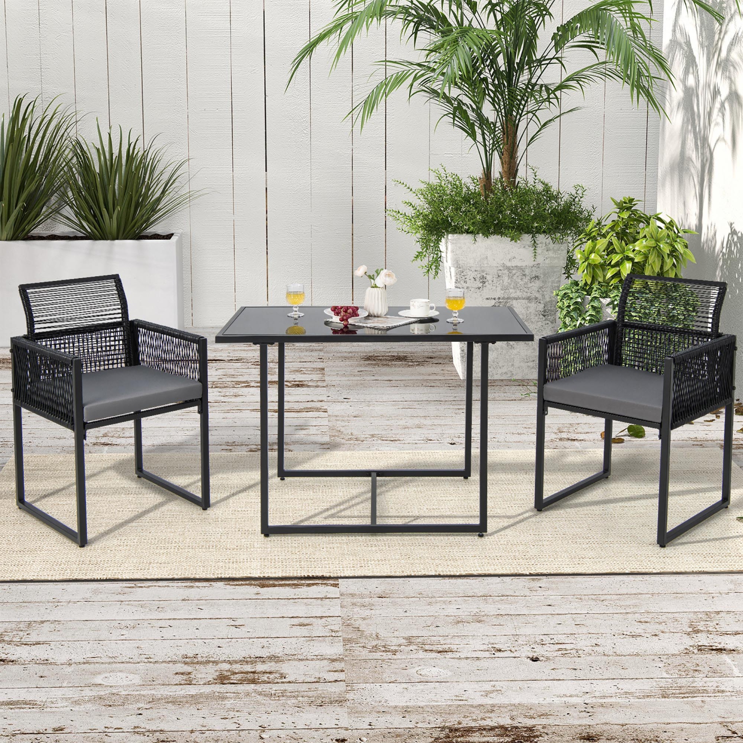Costway 3PCS Patio PE Wicker Furniture Set Cushioned&nbsp;Chairs with Folding Backrest Backyard