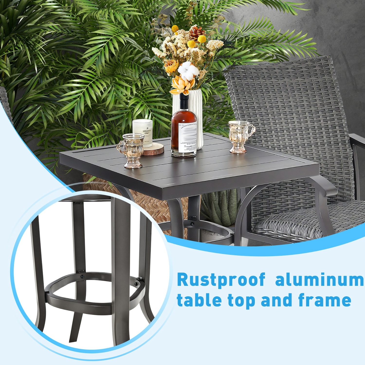 Ensemble de 3PCS tabourets de bar patio en rotin de Costway en aluminium pivotant à 360° avec siège rembourré