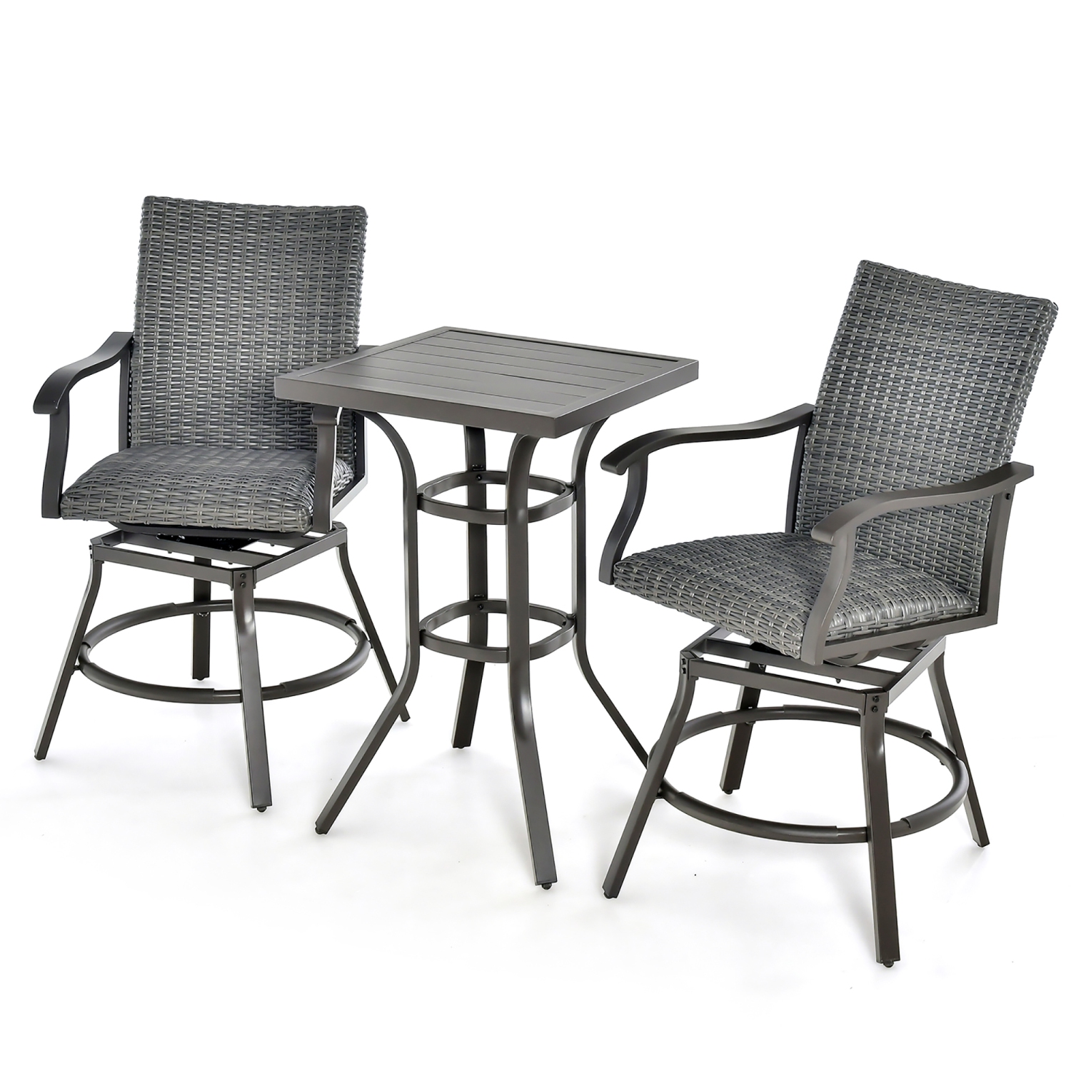Ensemble de 3PCS tabourets de bar patio en rotin de Costway en aluminium pivotant à 360° avec siège rembourré