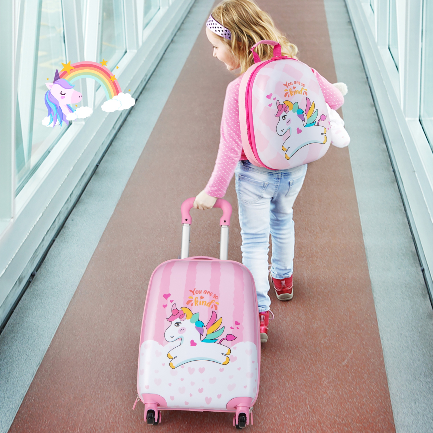 Ensemble de valises de cabine pour enfants 2PC de Costway 12 po et valise à roulettes de 16 po pour le voyage