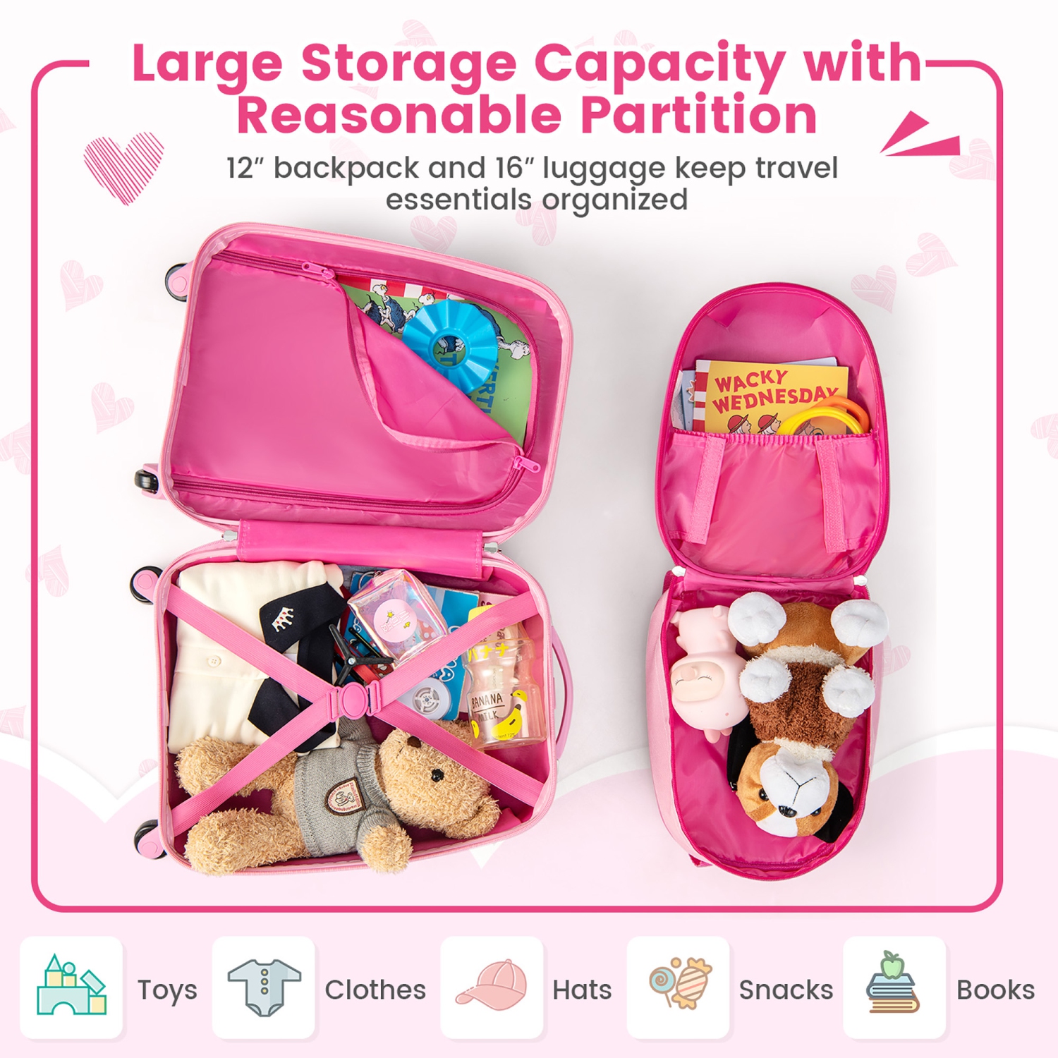 Ensemble de valises de cabine pour enfants 2PC de Costway 12 po et valise à roulettes de 16 po pour le voyage