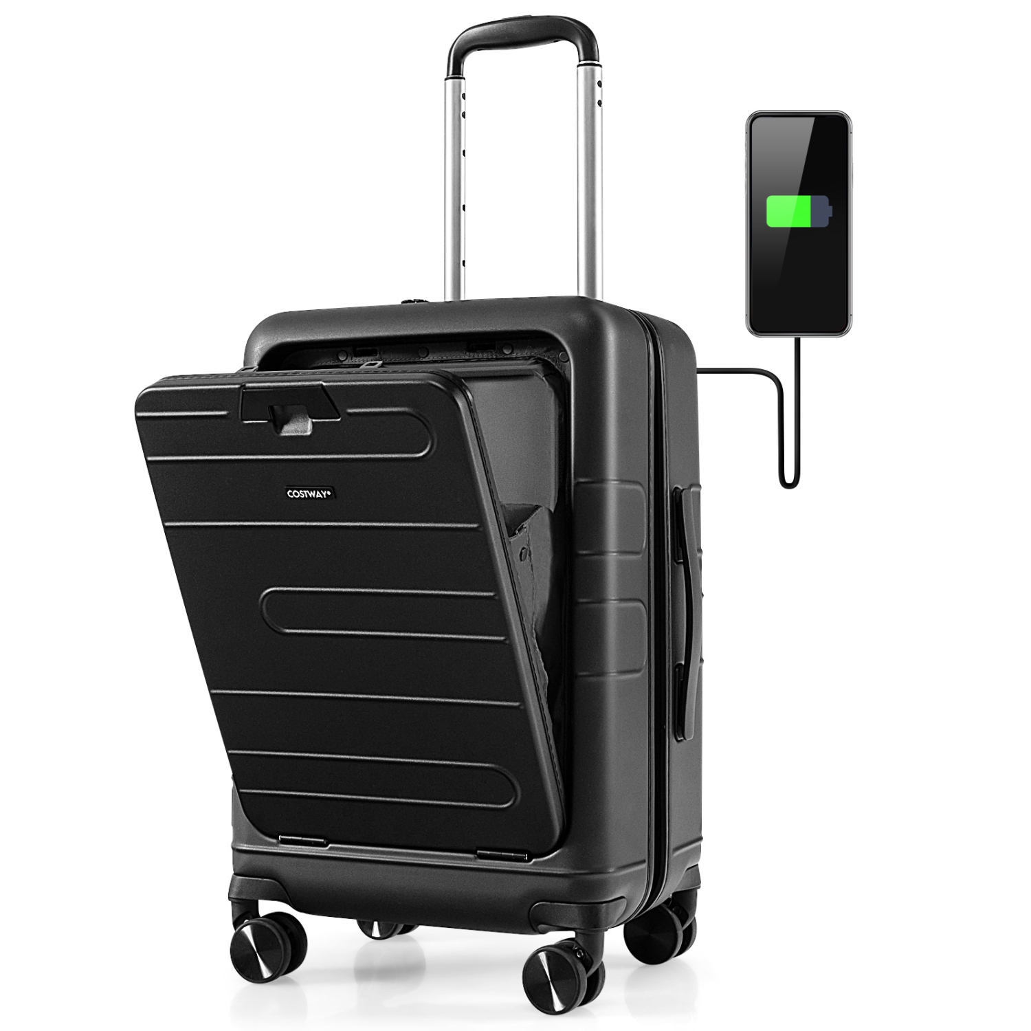 Costway 20" Carry-on Luggage PC Hardside Suitcase TSA Lock w/ Front Pocket & USB Port