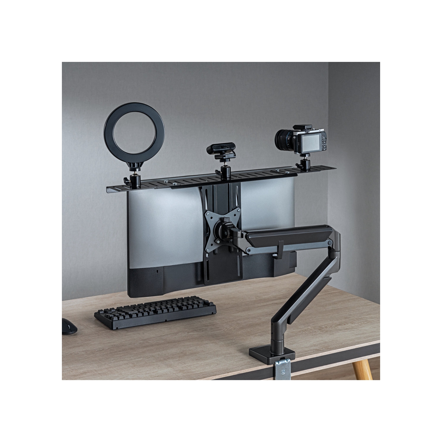 Desky Screen Caddy Shelf – Large, VESA Monitor Top Shelf, Adjustable Height, Holds 6.6 lb Accessories