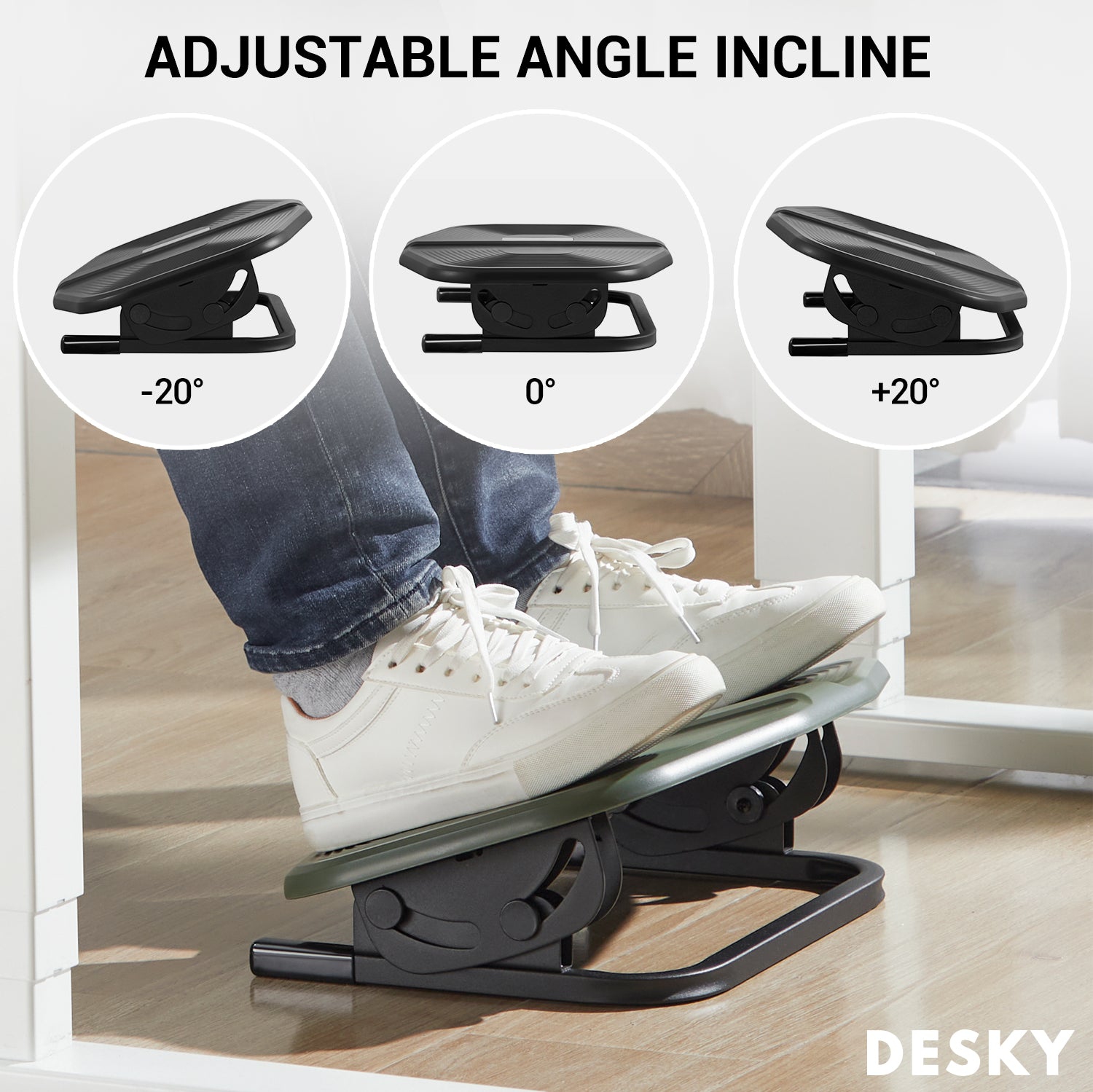 Desky Rippled Foot Rest – Black Textured Tilting Platform +/-20° Incline With Anti-Skid Base And Massage Surface