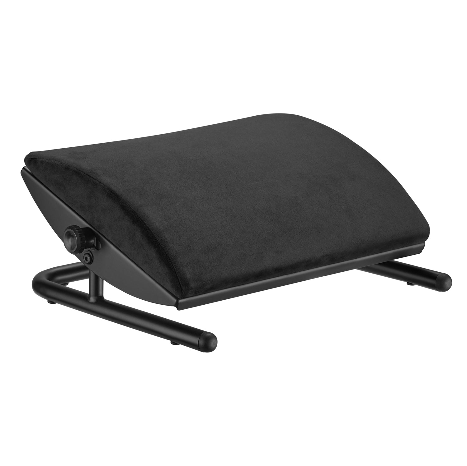 Desky Cushioned Foot Rest – Black Tilting Velvet-Covered Platform With +/-20° Incline, Anti-Skid Base, Removable Cover