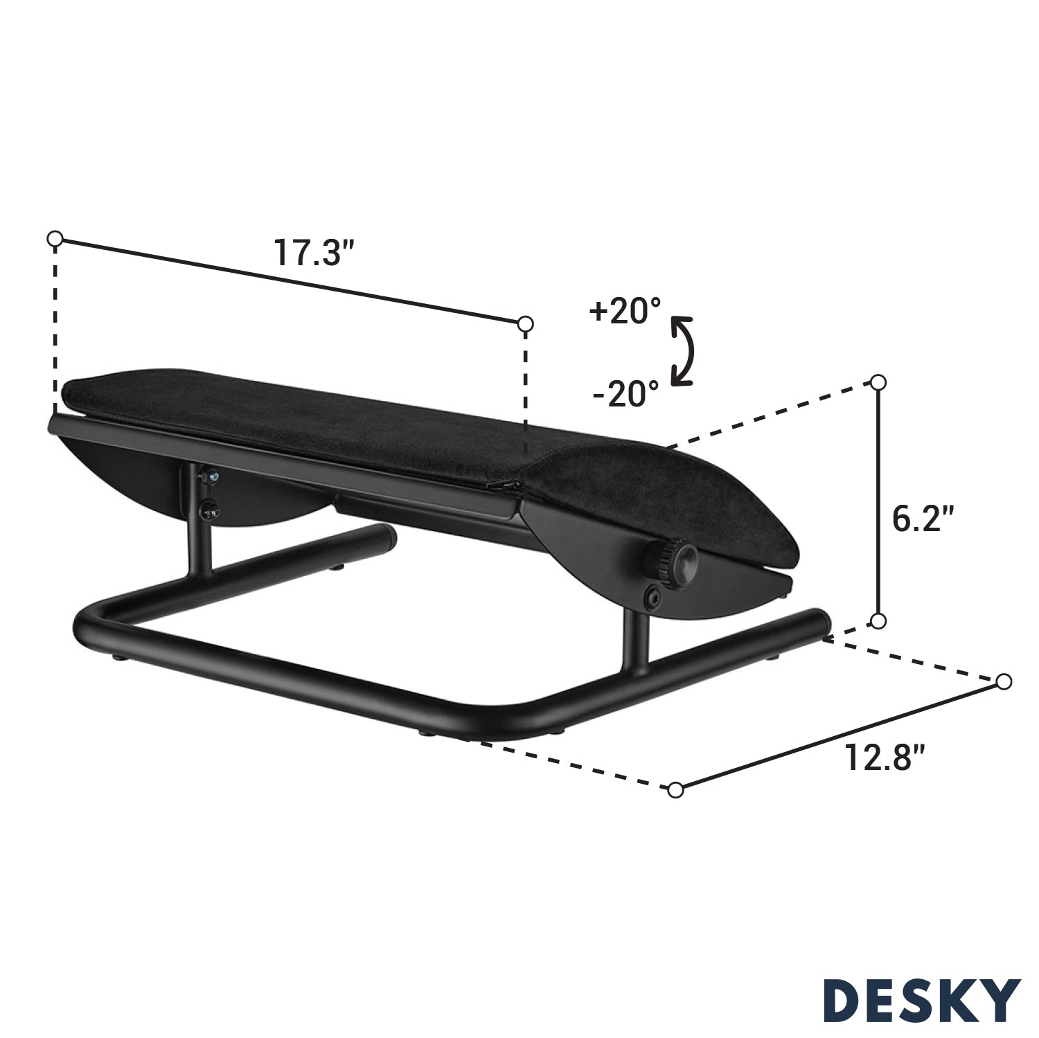 Desky Cushioned Foot Rest – Black Tilting Velvet-Covered Platform With +/-20° Incline, Anti-Skid Base, Removable Cover