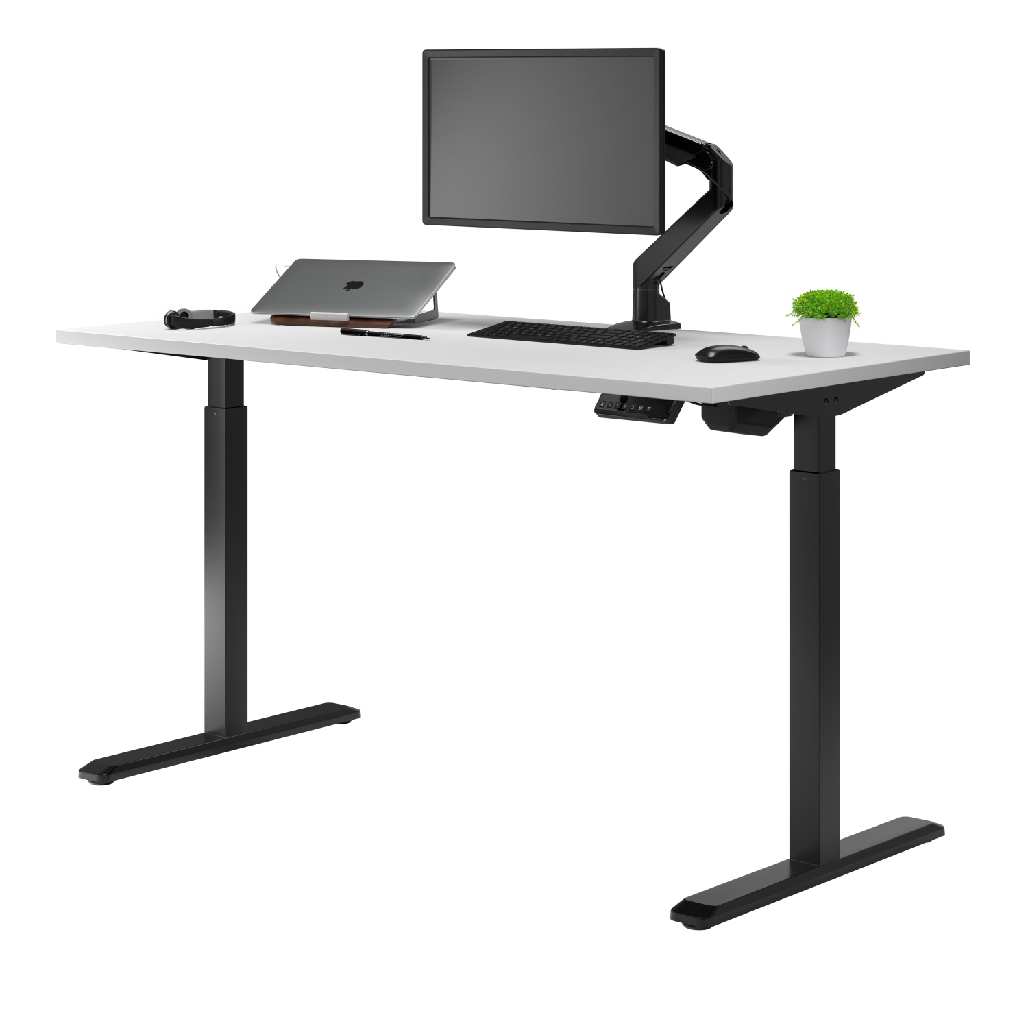 Desky Single Sit-Stand Desk - 59.1" White Top Single Motor Up To 48.4 Inch Lift 176 Lb Capacity, Black Frame