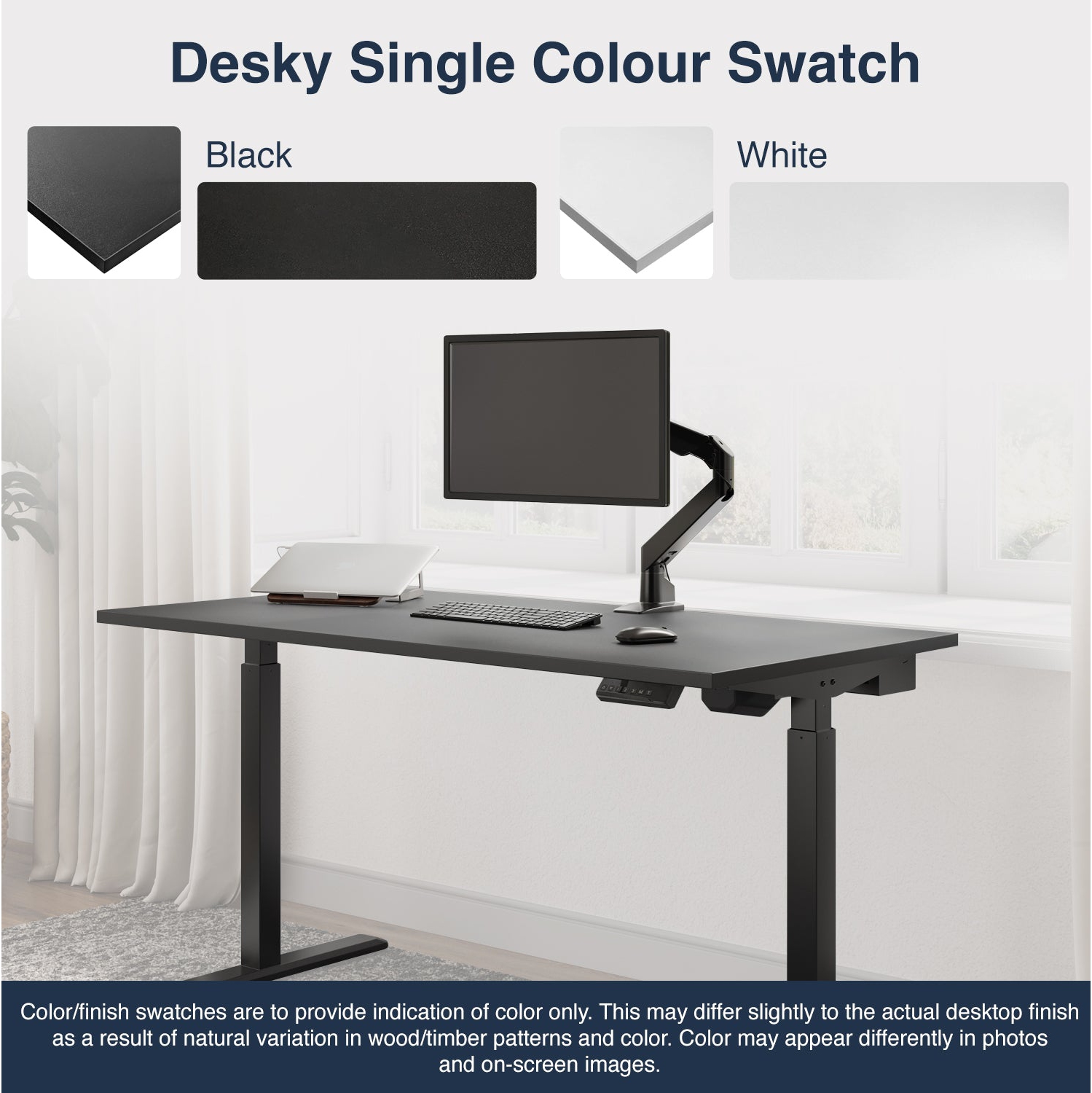 Desky Single Sit-Stand Desk - 59.1" White Top Single Motor Up To 48.4 Inch Lift 176 Lb Capacity, Black Frame
