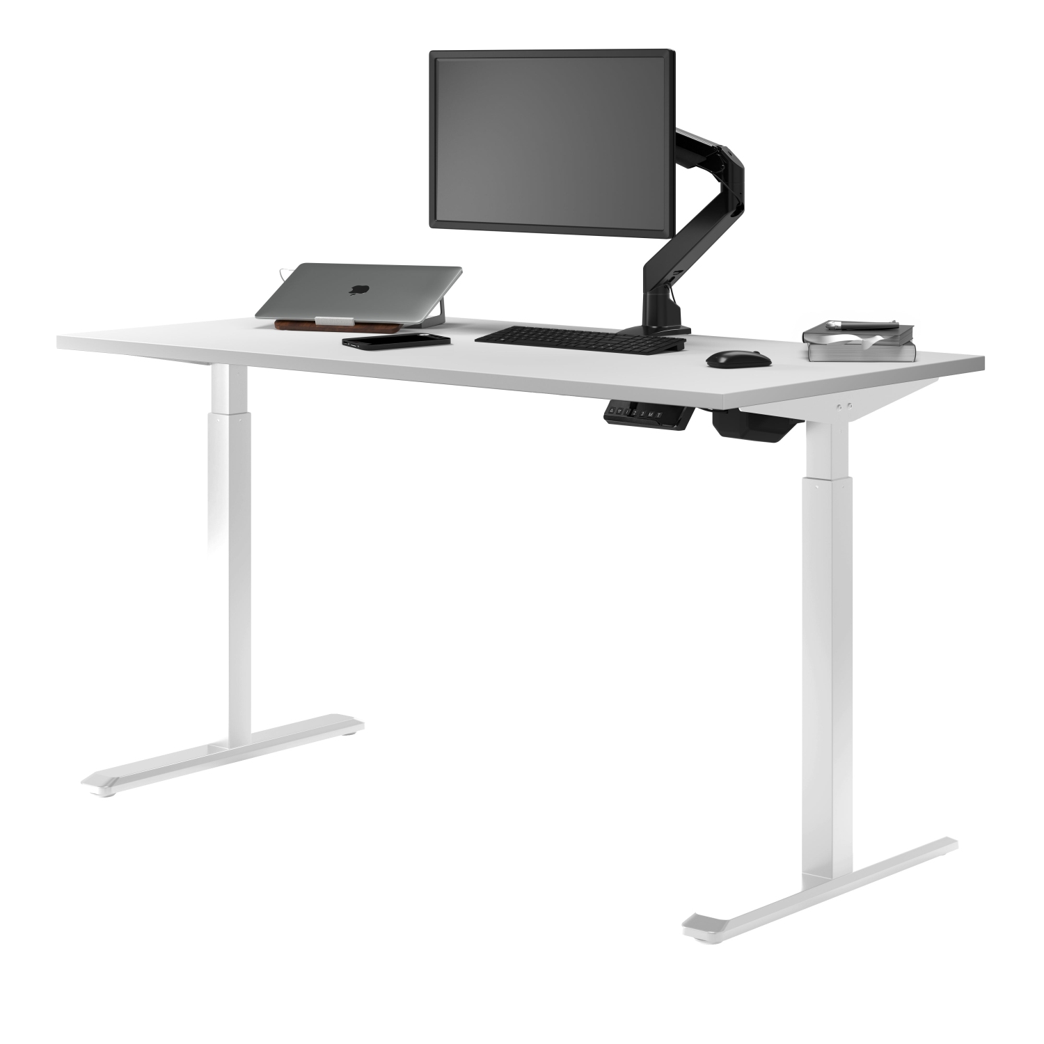 Desky Single Sit-Stand Desk - 59.1" White Top Single Motor Up To 48.4 Inch Lift 176 Lb Capacity, White Frame