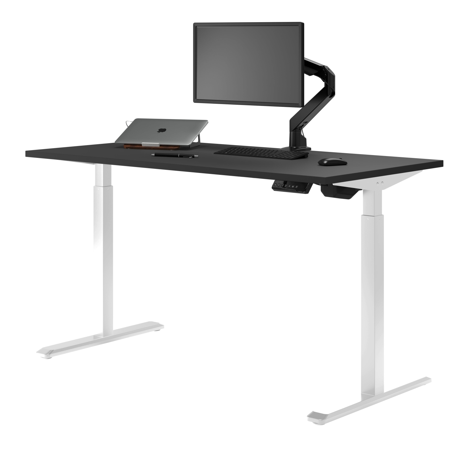 Desky Single Sit-Stand Desk - 59.1" Black Top Single Motor Up To 48.4 Inch Lift 176 Lb Capacity, White Frame