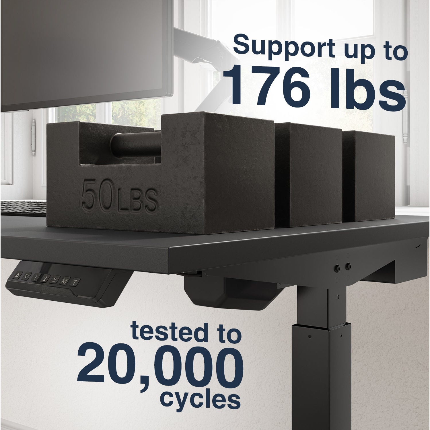 Desky Single Sit-Stand Desk - 59.1" Black Top Single Motor Up To 48.4 Inch Lift 176 Lb Capacity, White Frame