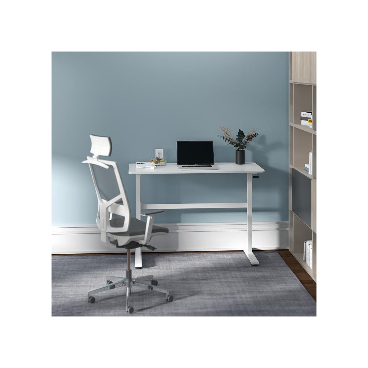 Desky Zero Manual Sit-Stand Desk - Crank Lift up to 46.1", Manual Height Adjustable Sturdy Steel Frame Levelling Feet - White
