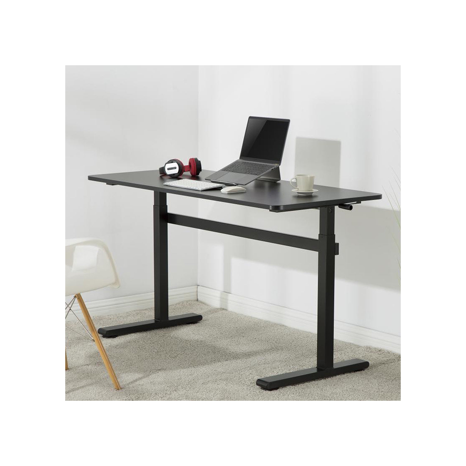 Desky Zero Manual Sit-Stand Desk - Crank Lift up to 46.1", Manual Height Adjustable Sturdy Steel Frame Levelling Feet - Black