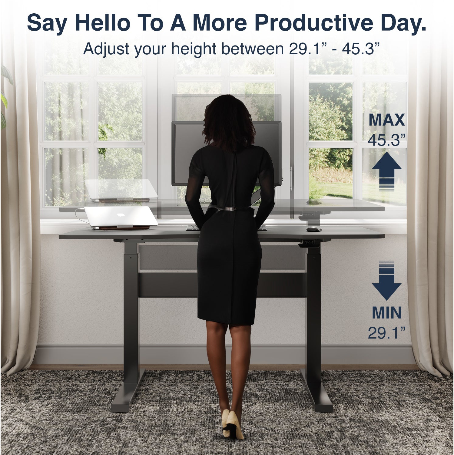 Desky Air-Lift Zero Sit-Stand Desk – 57.1" × 28.7" White Top, Pneumatic Lift, White Frame