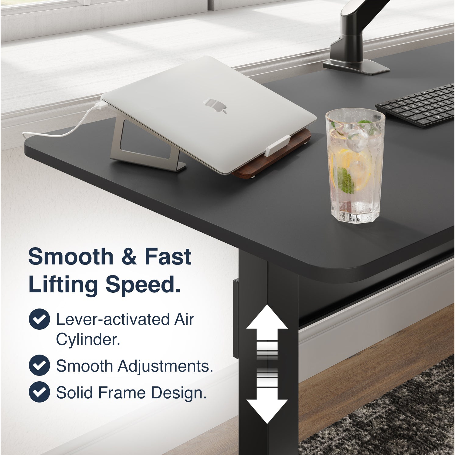 Desky Air-Lift Zero Sit-Stand Desk – 57.1" × 28.7" White Top, Pneumatic Lift, White Frame