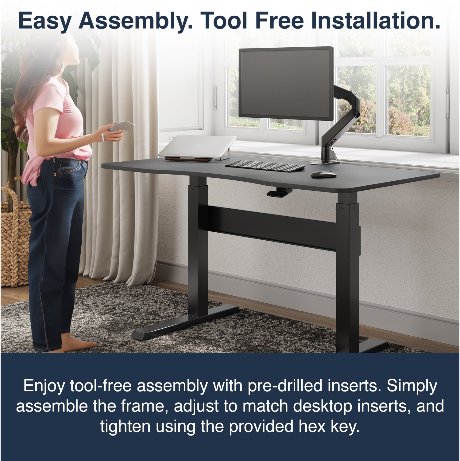 Desky Air-Lift Zero Sit-Stand Desk – 57.1" × 28.7" White Top, Pneumatic Lift, White Frame