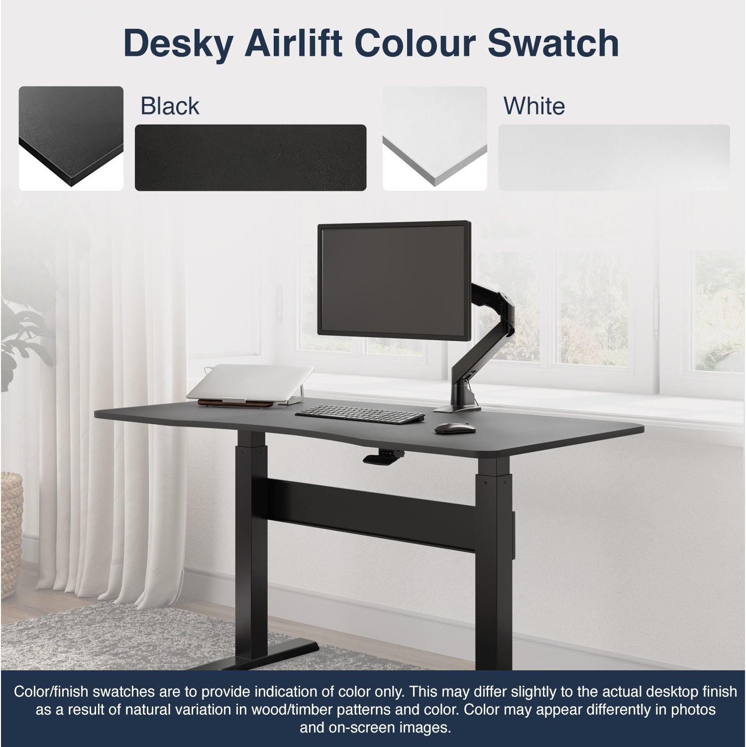 Desky Air-Lift Zero Sit-Stand Desk – 57.1" × 28.7" White Top, Pneumatic Lift, White Frame