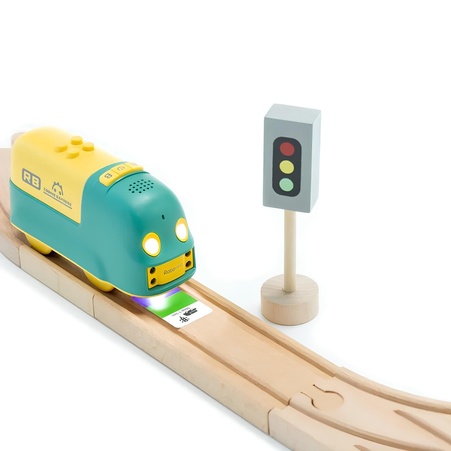 Robobloq Wooden Train Set, Toddler Learning Toys 25 PCS Wooden Tracks, 22 Functions Lights/Music, 3 Game Modes, Preschool Educational Toys Gifts for