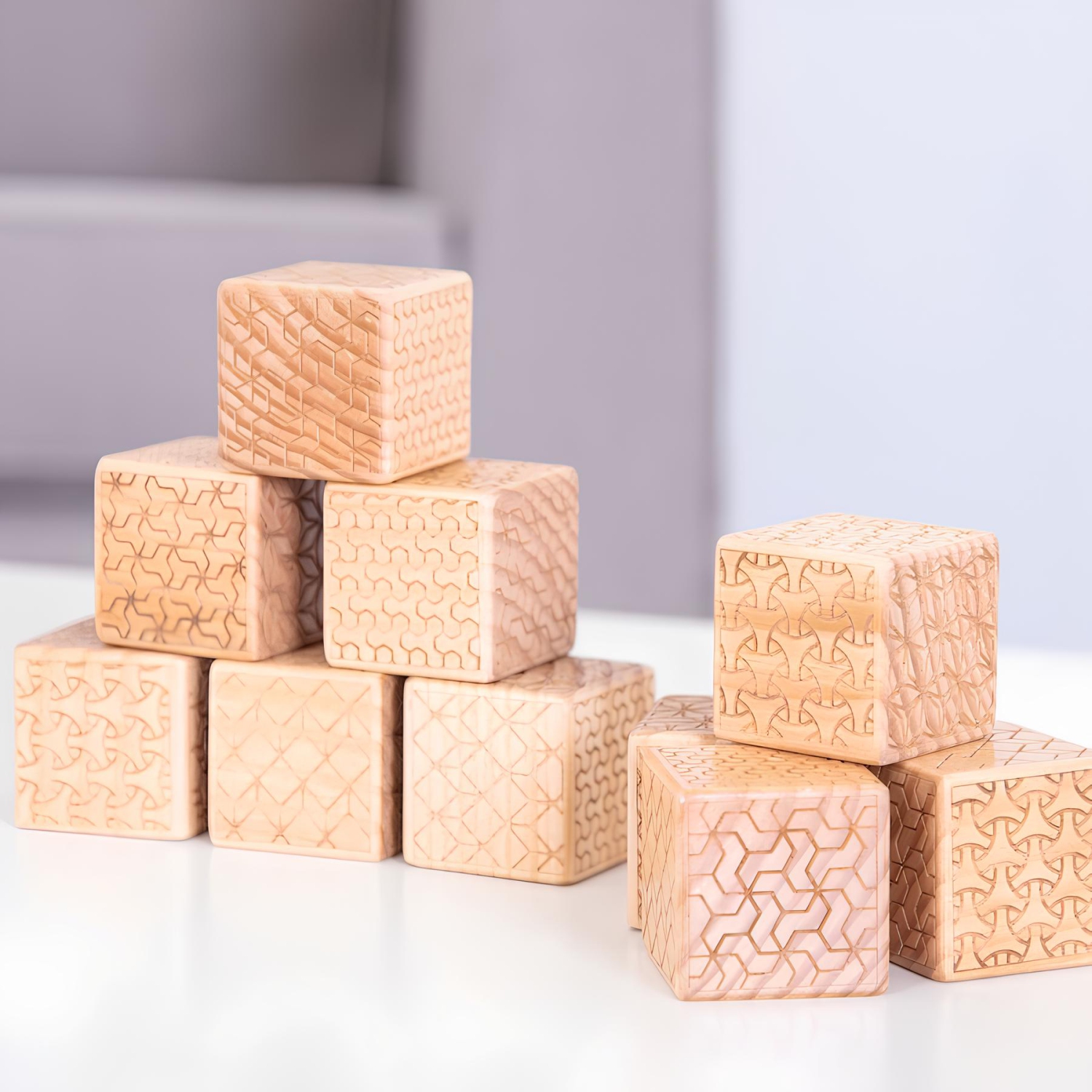 TTS 10-Piece Wooden Pattern Bricks Building Activity Cubes Sensory Playset Toys, Educational Teaching Learning Classroom Materials for Ages 10+