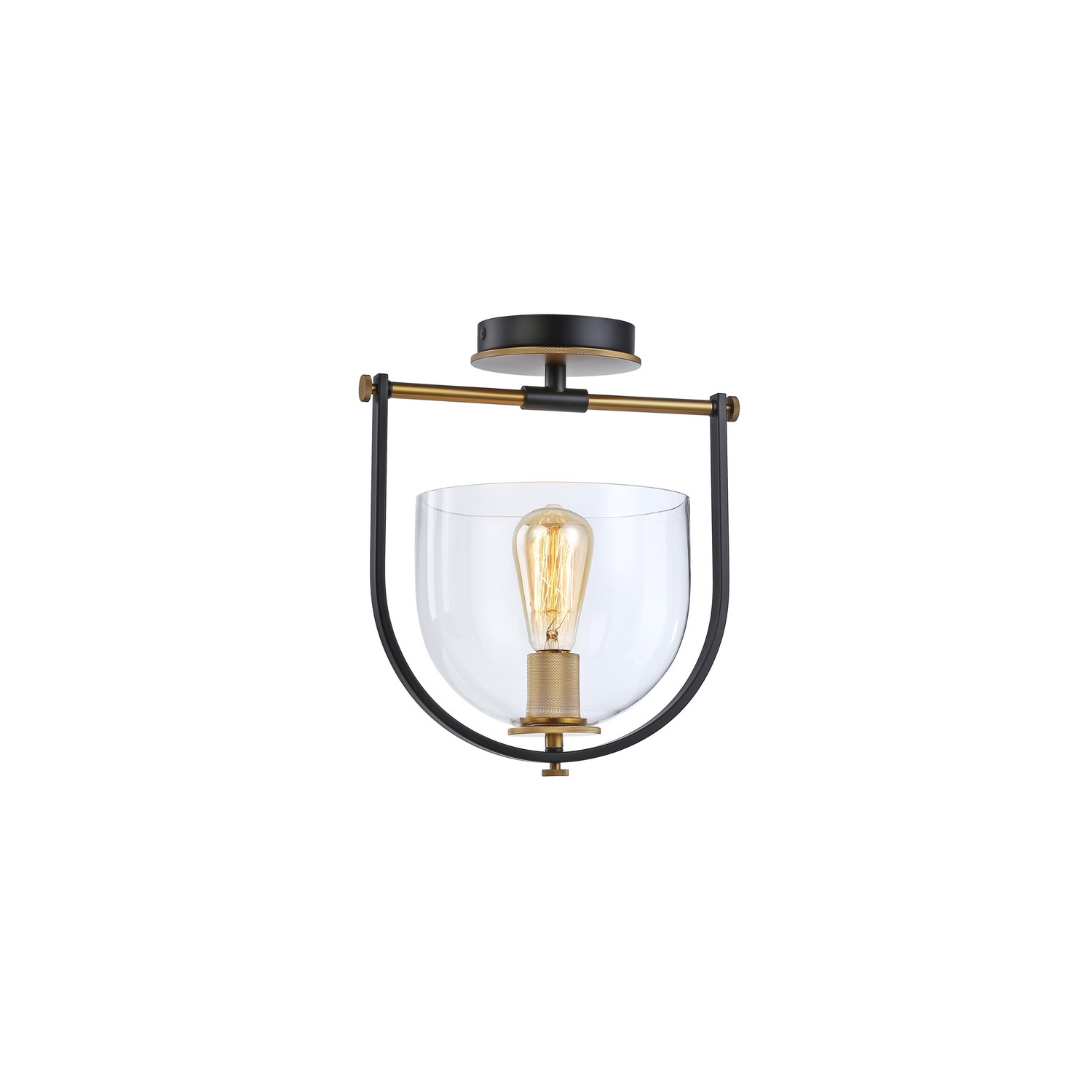 Cheshire Collection 1-Light Semi-Flush Mount, Black & Brass