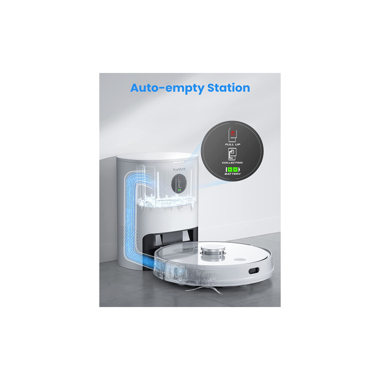 Aspirateur robot et vadrouille Remis à neuf HONITURE 3500Pa (Q6 Pro), vidage automatique avec voyant DEL, navigation LiDAR, cartographie multiple