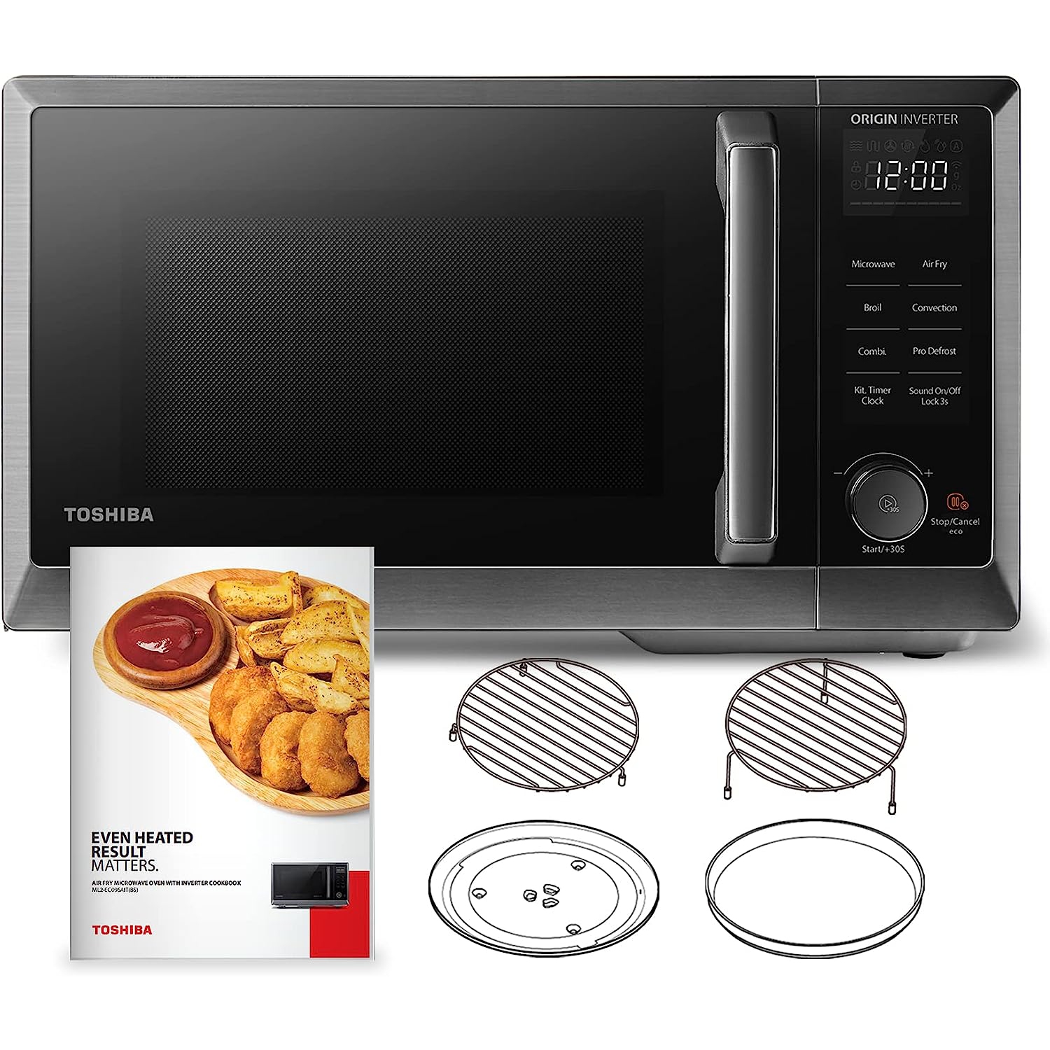 Open Box - Toshiba ML2-EC09SAIT(BS/SS) 0.9 Cu. Ft. 6-in-1 Countertop Inverter Microwave, Air Fryer and Speedy Combi, Compact Convection , 900W, Stainless Steel Black