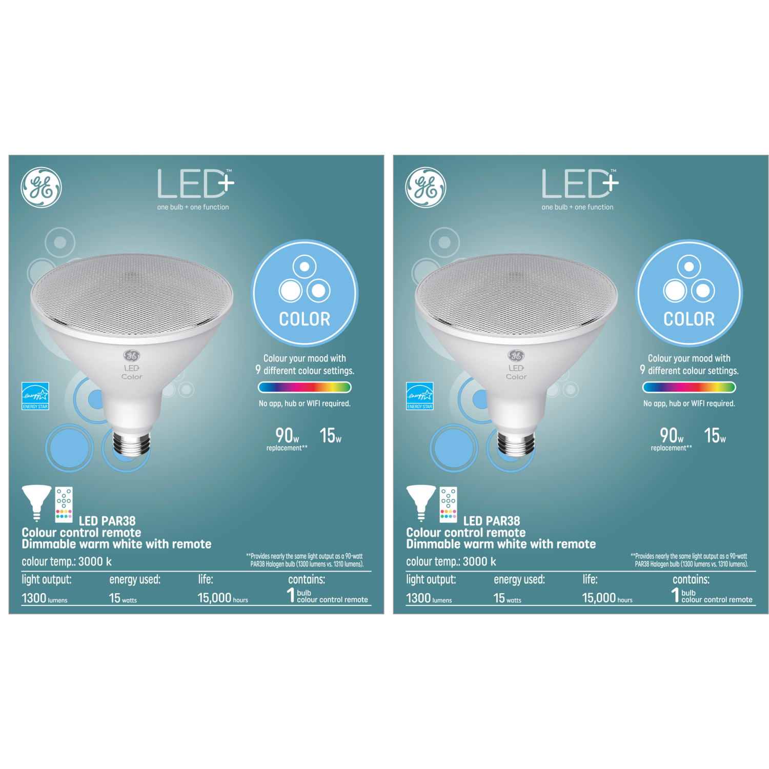 GE Lighting LED+ Color Changing 90W Replacement LED Outdoor Floodlight PAR38 Light Bulb (Includes TWO single packs)