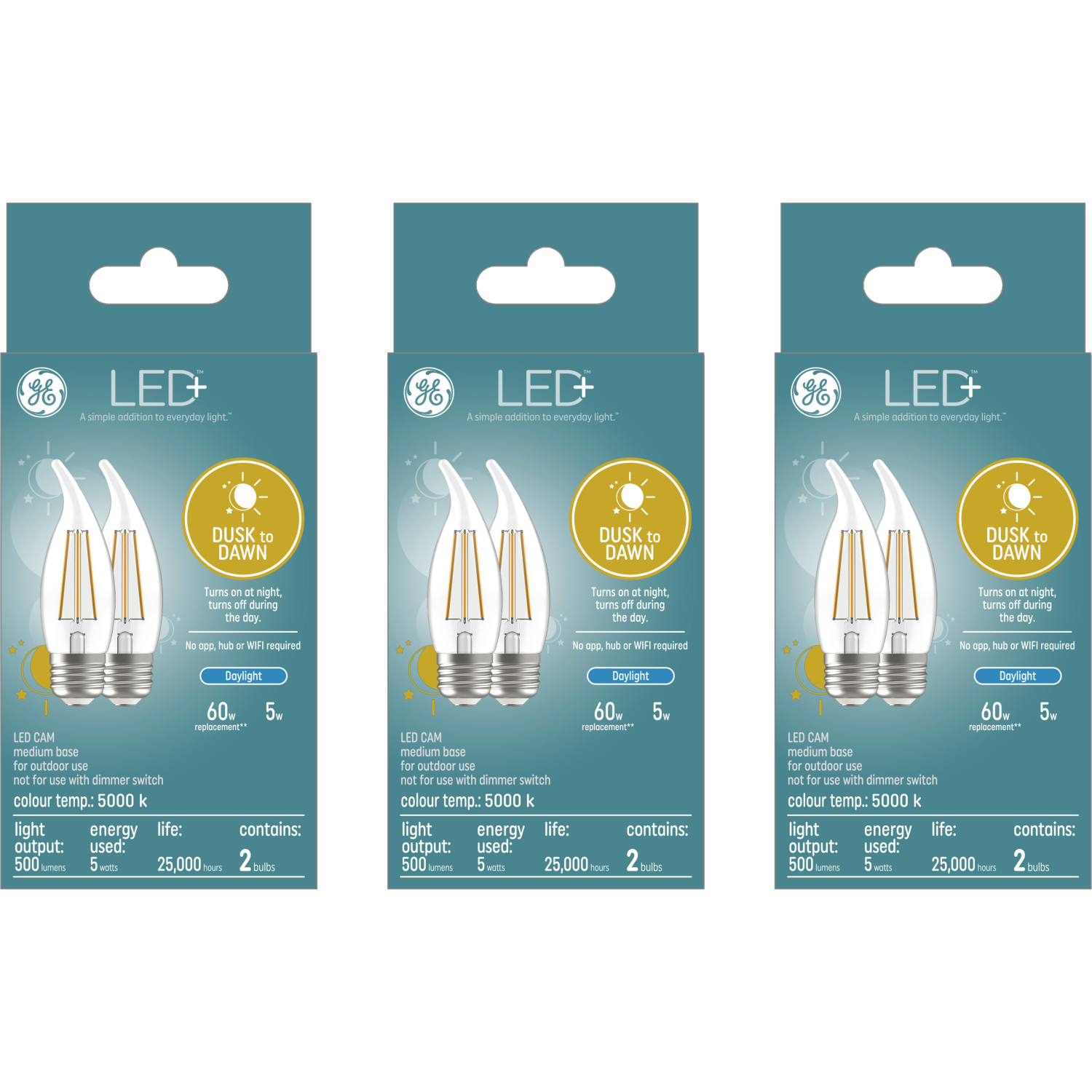 GE Lighting LED+ Dusk to Dawn 60W Replacement Daylight Decorative E26 Base CAM Light Bulbs (Includes THREE 2-packs)