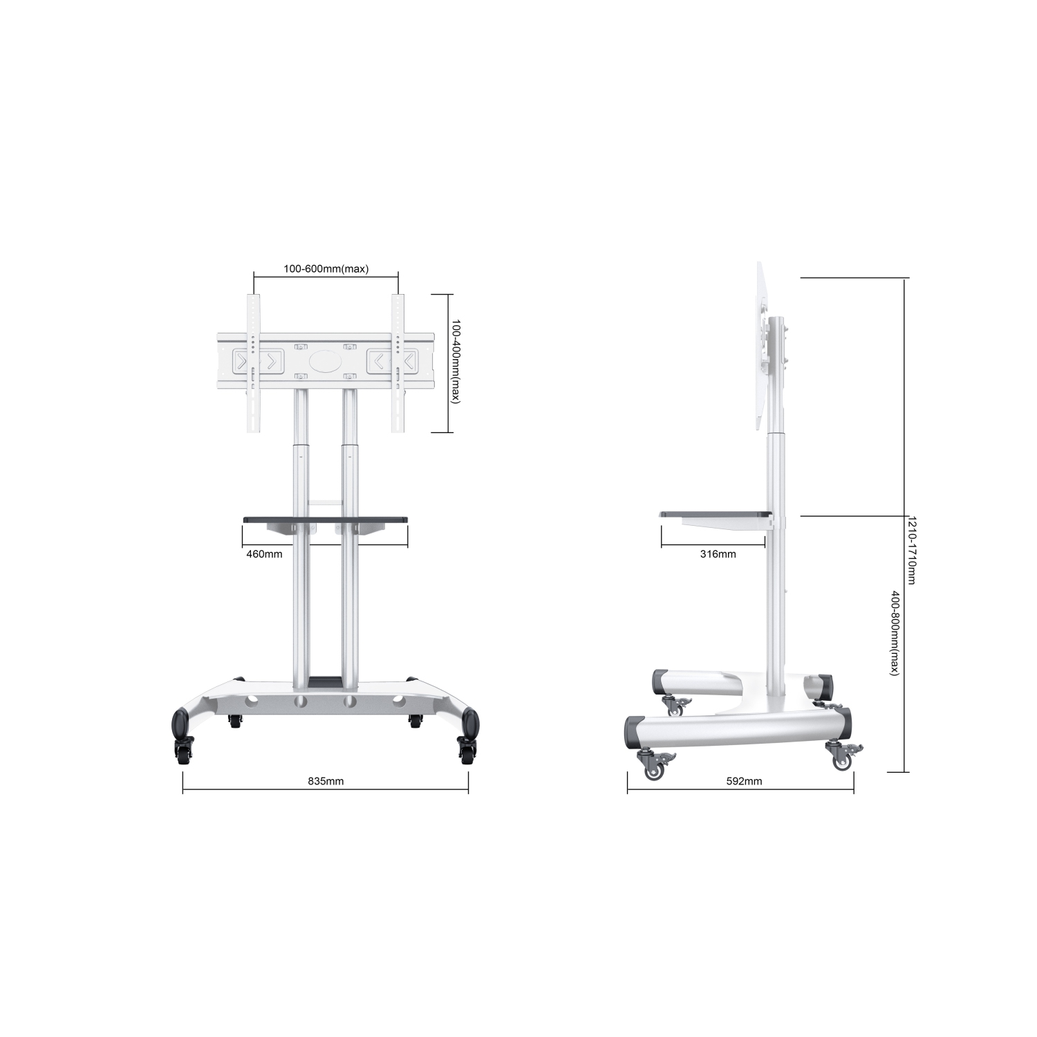 Boost Industries AVC3265ii-WH Universal Mobile TV Cart TV Stand for 32″ to 80″ TVs - White