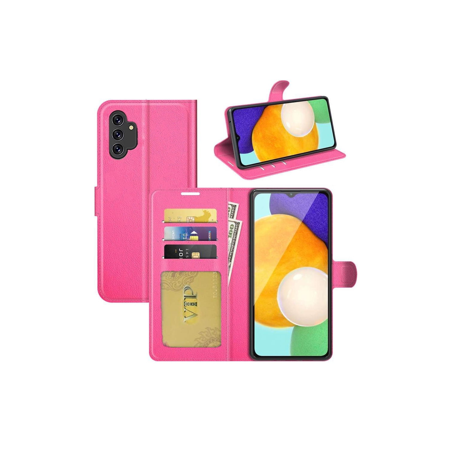 [CS] Samsung Galaxy A34 5G Case, Magnetic Leather Folio Wallet Flip Case Cover with Card Slot, Hot Pink