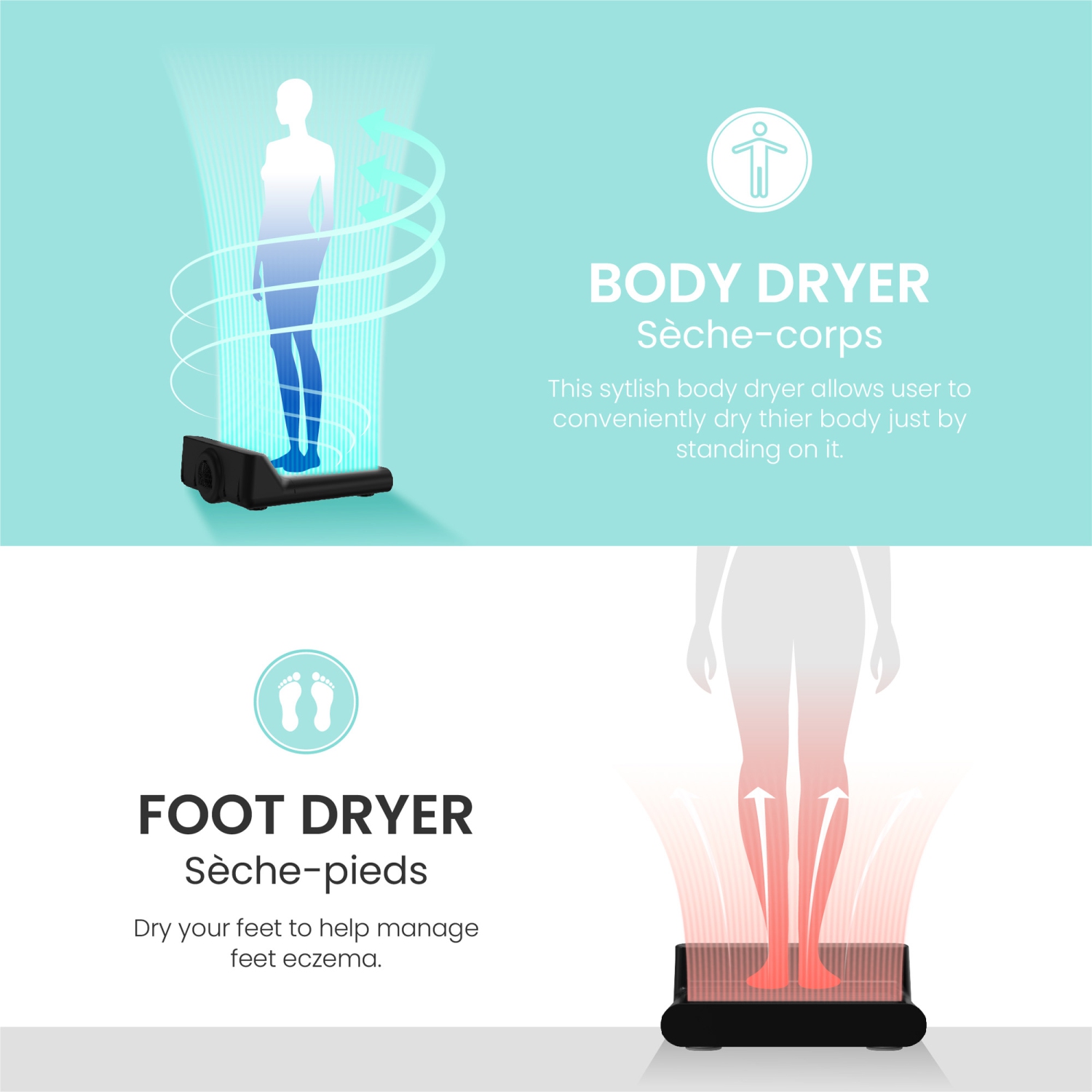 Sèche-corps et sèche-pieds VOVO STYLEMENT BD-7700G, fabriqué en Corée, sèche-cheveux à contrôle de la température et du volume du vent avec affichage