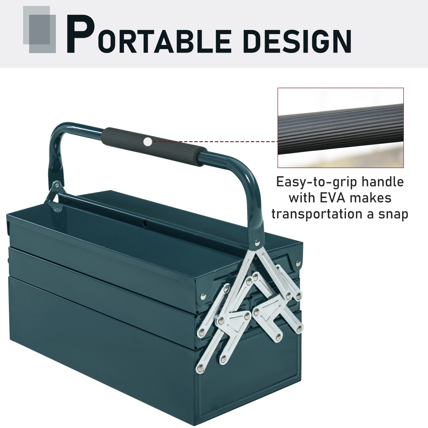 DURHAND 57cm Metal Cantilever Toolbox 3 Tier 5 Tray Storage Organizer w/  Carry Handle