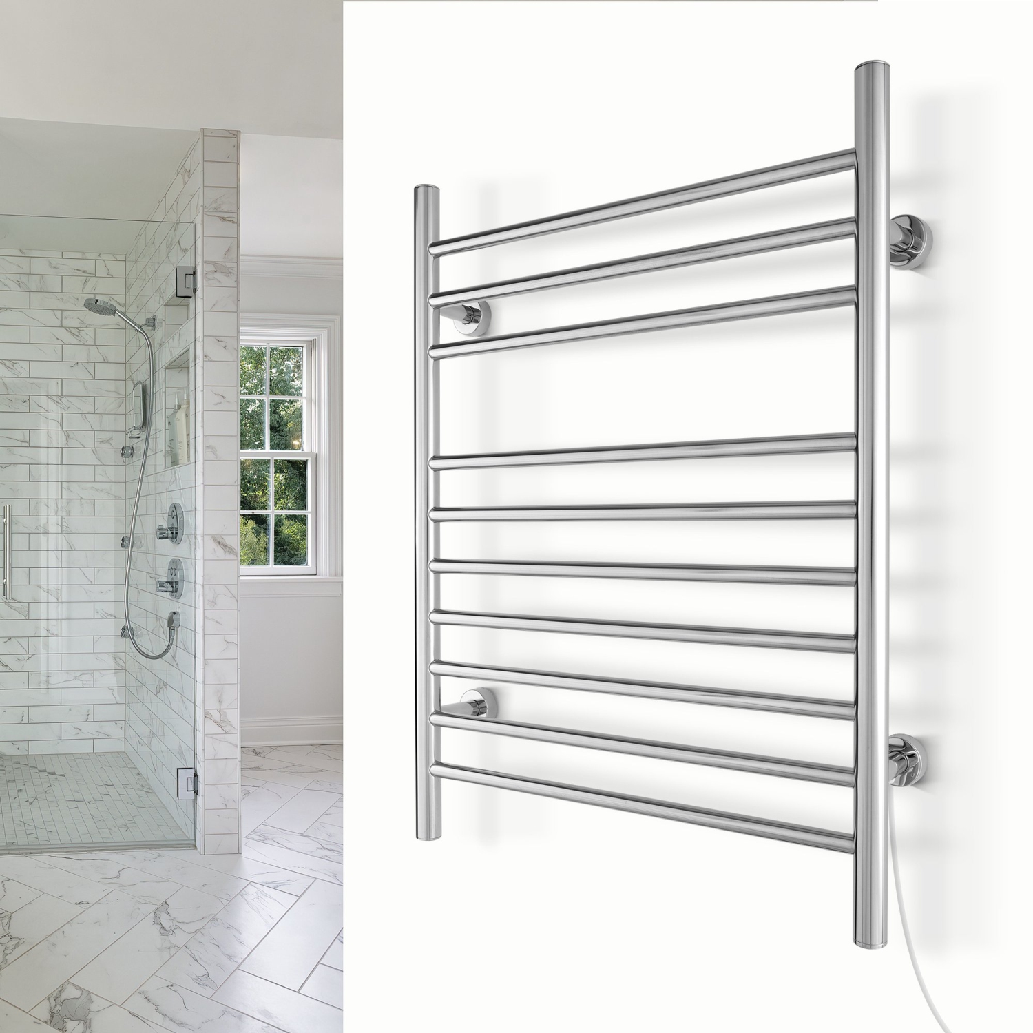 WarmlyYours Infinity Electric Towel Warmer 23.6"W x 32"H x 4.75"D, Polished, Hardwired or Plug-in