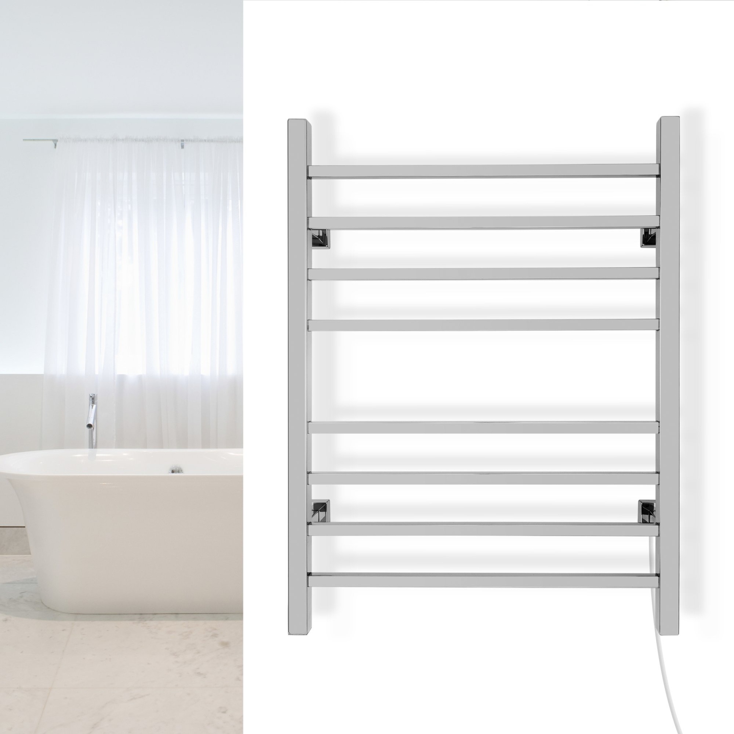 Chauffe-serviettes électrique Warmlyours Sierra, 23,6 larg. X 31,5 haut. X 4,3 prof., poli, câblé ou enfichable