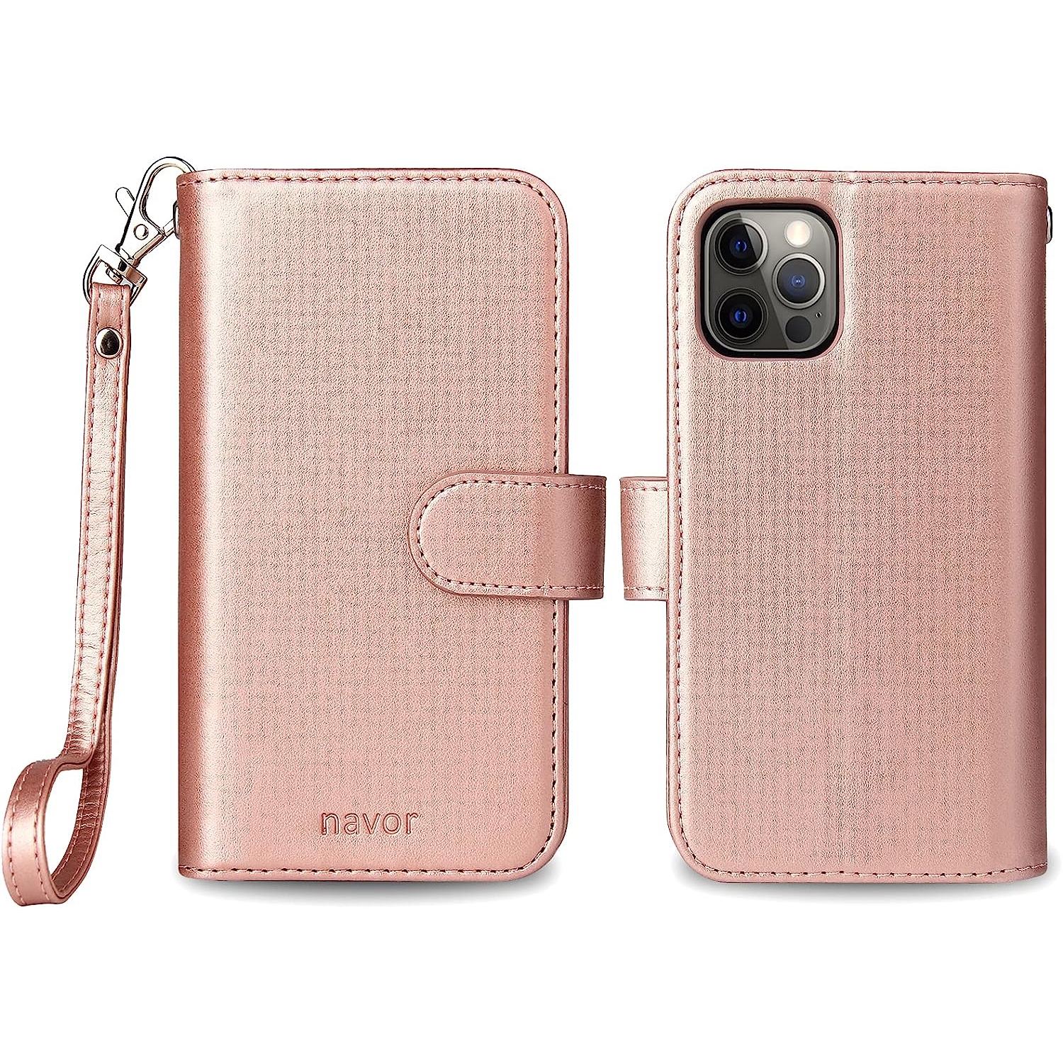 navor Universal Car Mount & Magnetic Detachable Wallet Case [RFID Protection] [10 Card Pockets] [3 Money Pockets] Compatible for iPhone 12 Pro [6.1