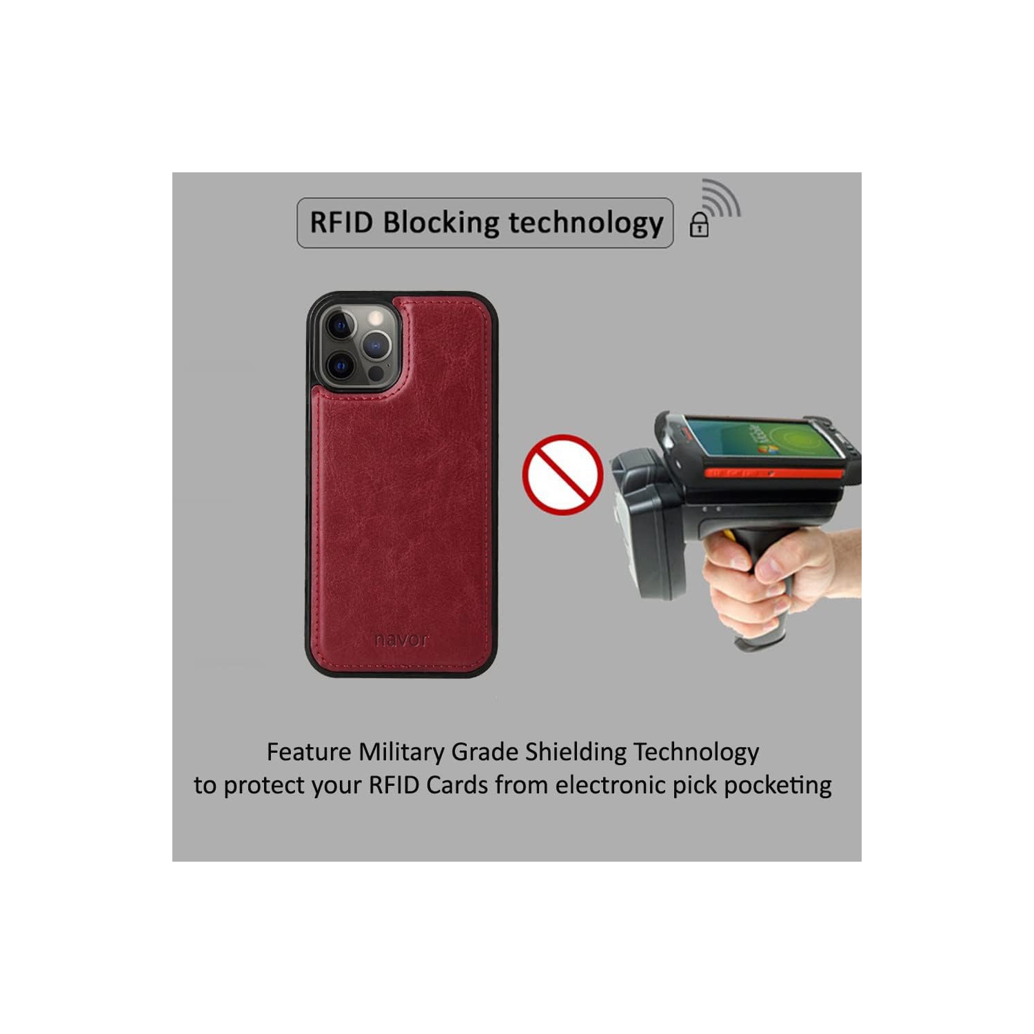 navor Universal Car Mount & Magnetic Detachable Wallet Case [RFID Protection] [10 Card Pockets] [3 Money Pockets] Compatible for iPhone 12 Pro Max