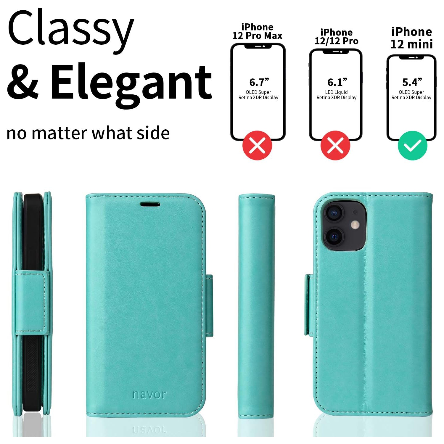 navor Universal Car Mount & Detachable Magnetic Wallet Case with RFID Protection Compatible for iPhone 12 Mini [5.4 inch] [Vajio Series]