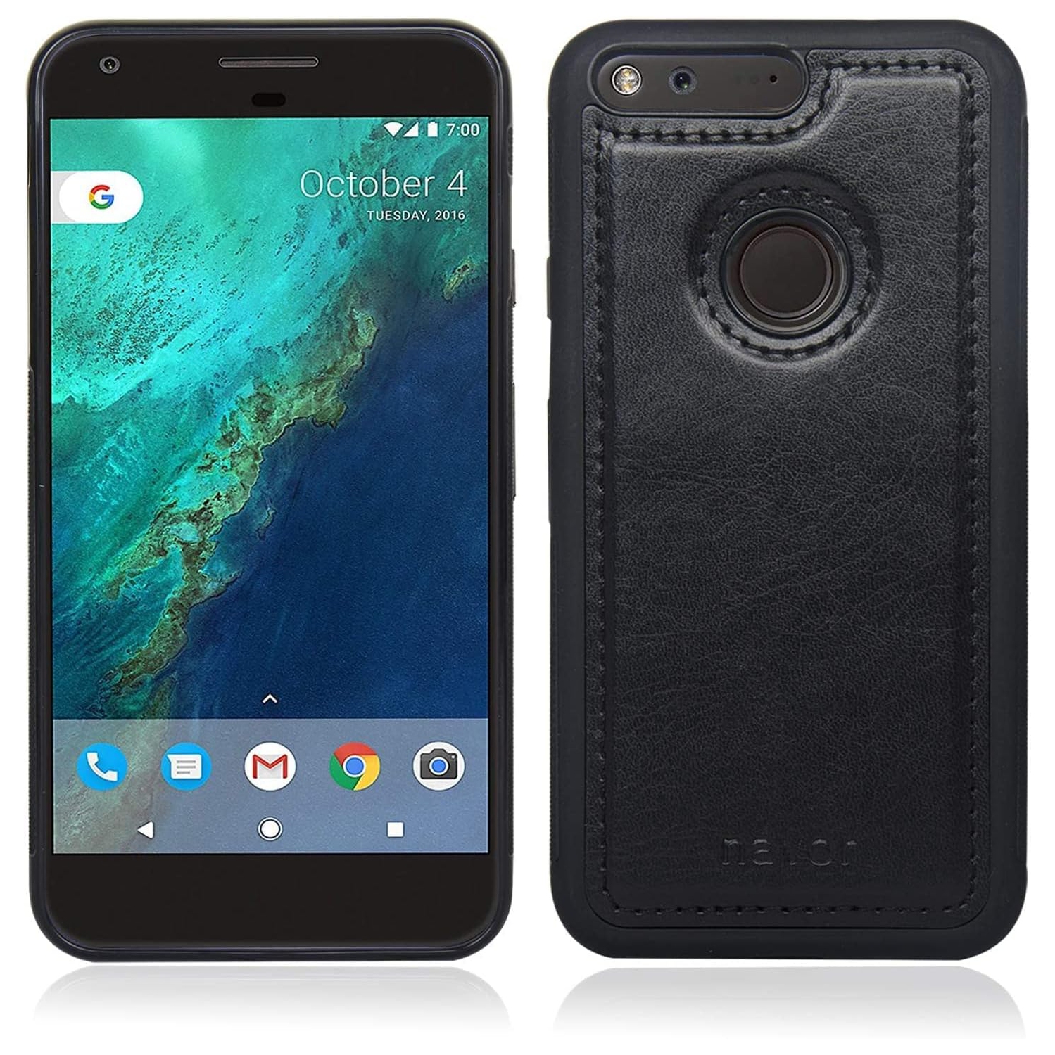 navor Case Compatible with Google Pixel, PU Leather Magnetic Slim & Light Premium Cover -Black