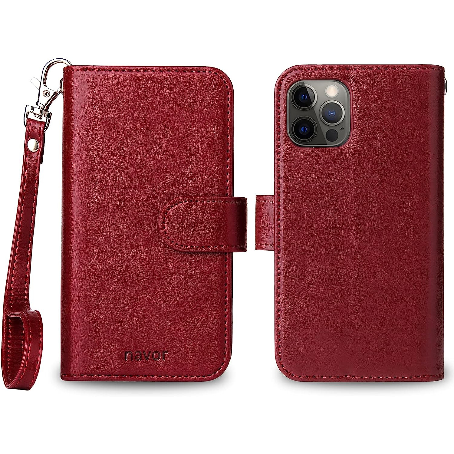 navor Universal Car Mount & Magnetic Detachable Wallet Case [RFID Protection] [10 Card Pockets] [3 Money Pockets] Compatible for iPhone 12 Pro [6.1