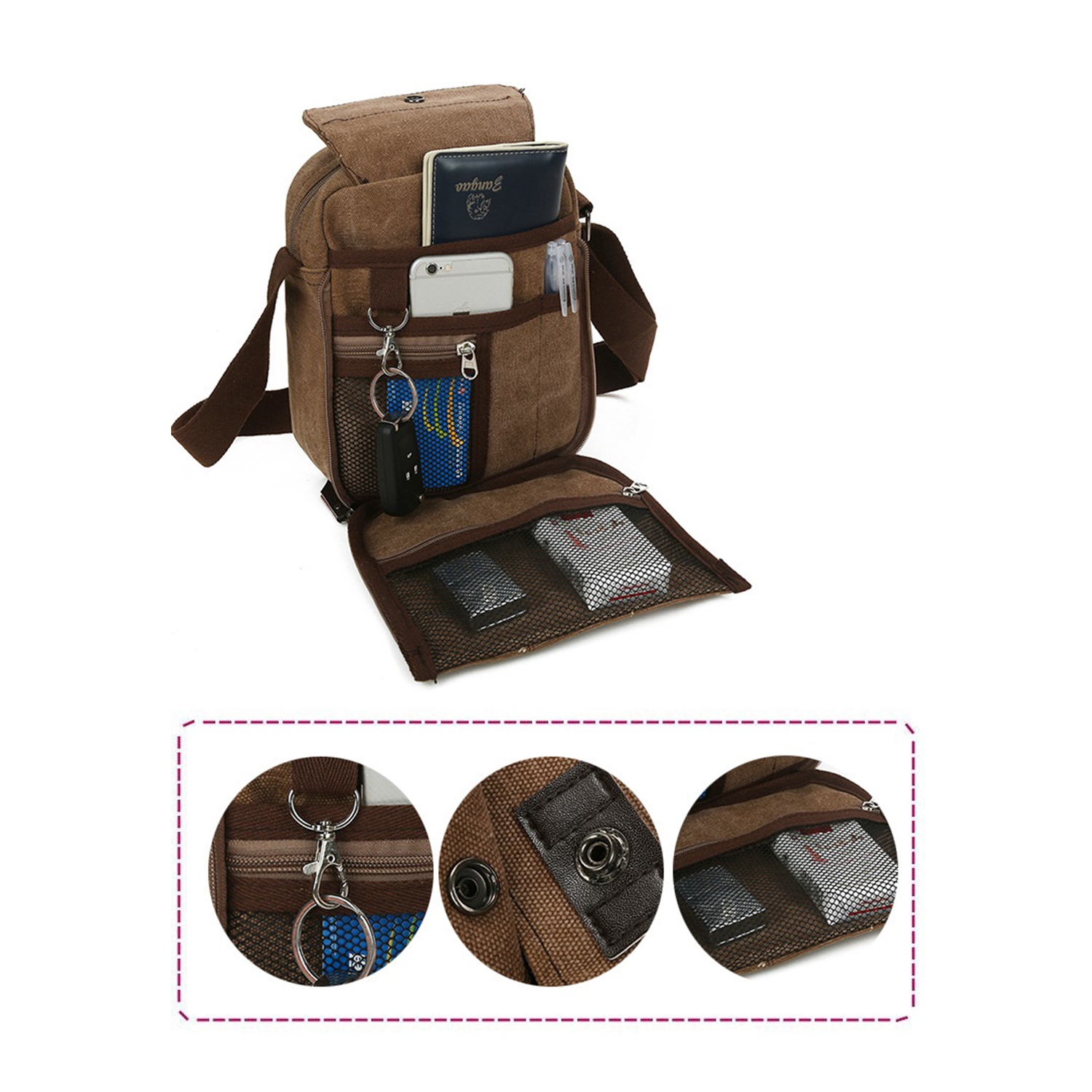 navor Men's Small Vintage Multipurpose Canvas Crossbody Shoulder Bag Crossover Messenger Travel Bag Purse