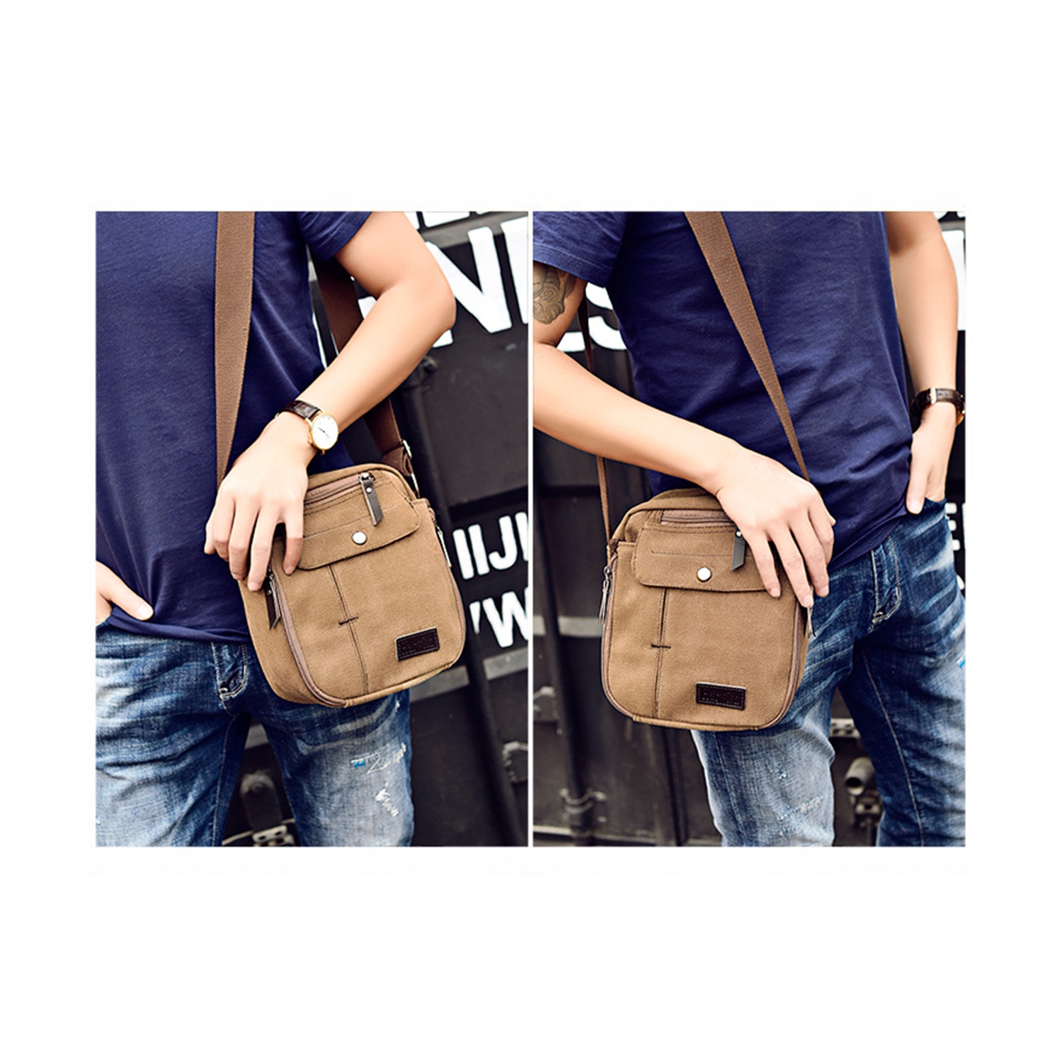 navor Men's Small Vintage Multipurpose Canvas Crossbody Shoulder Bag Crossover Messenger Travel Bag Purse