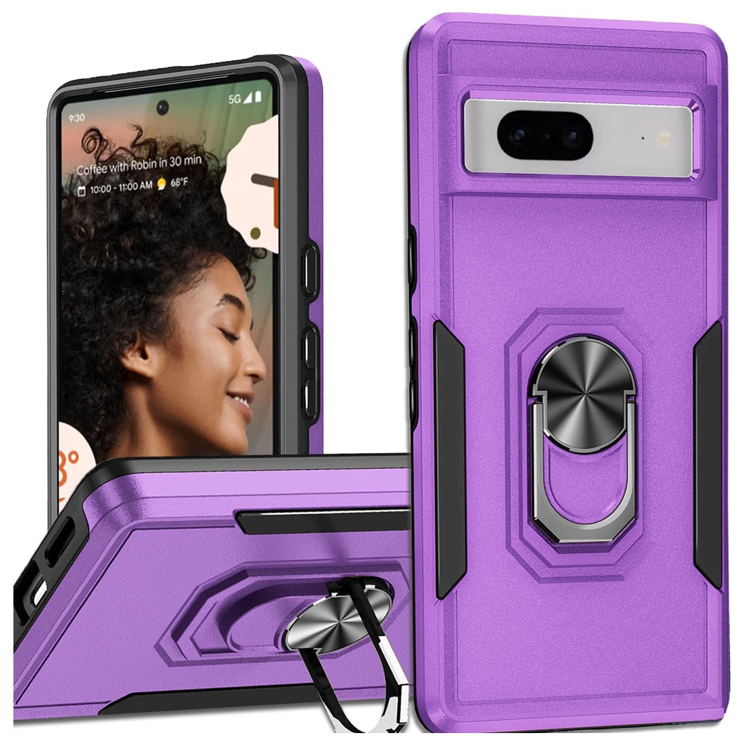 [CSmart] antichoc robuste étui magnétique rigide avec support à anneau pour Pixel 7A de Google, violet