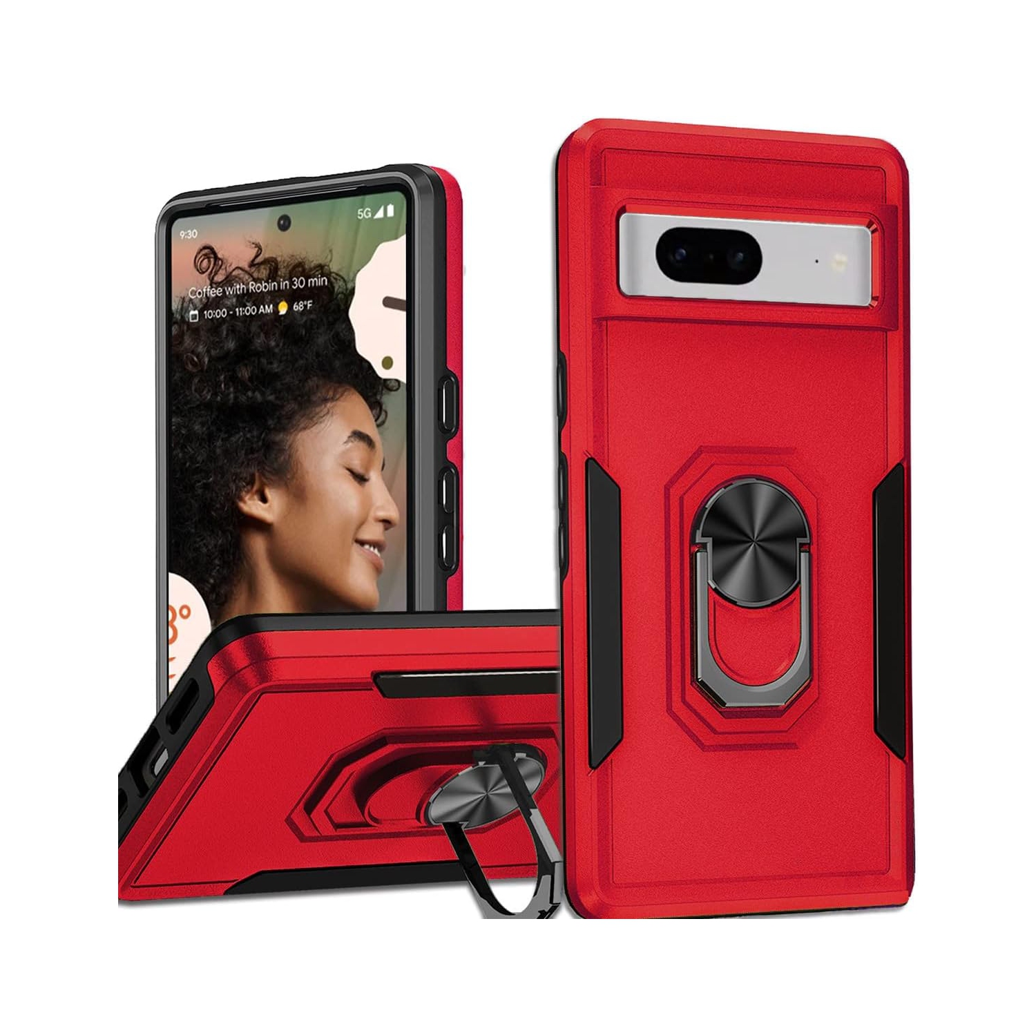 [CSmart] antichoc robuste étui magnétique rigide avec support à anneau pour Pixel 7A de Google, rouge