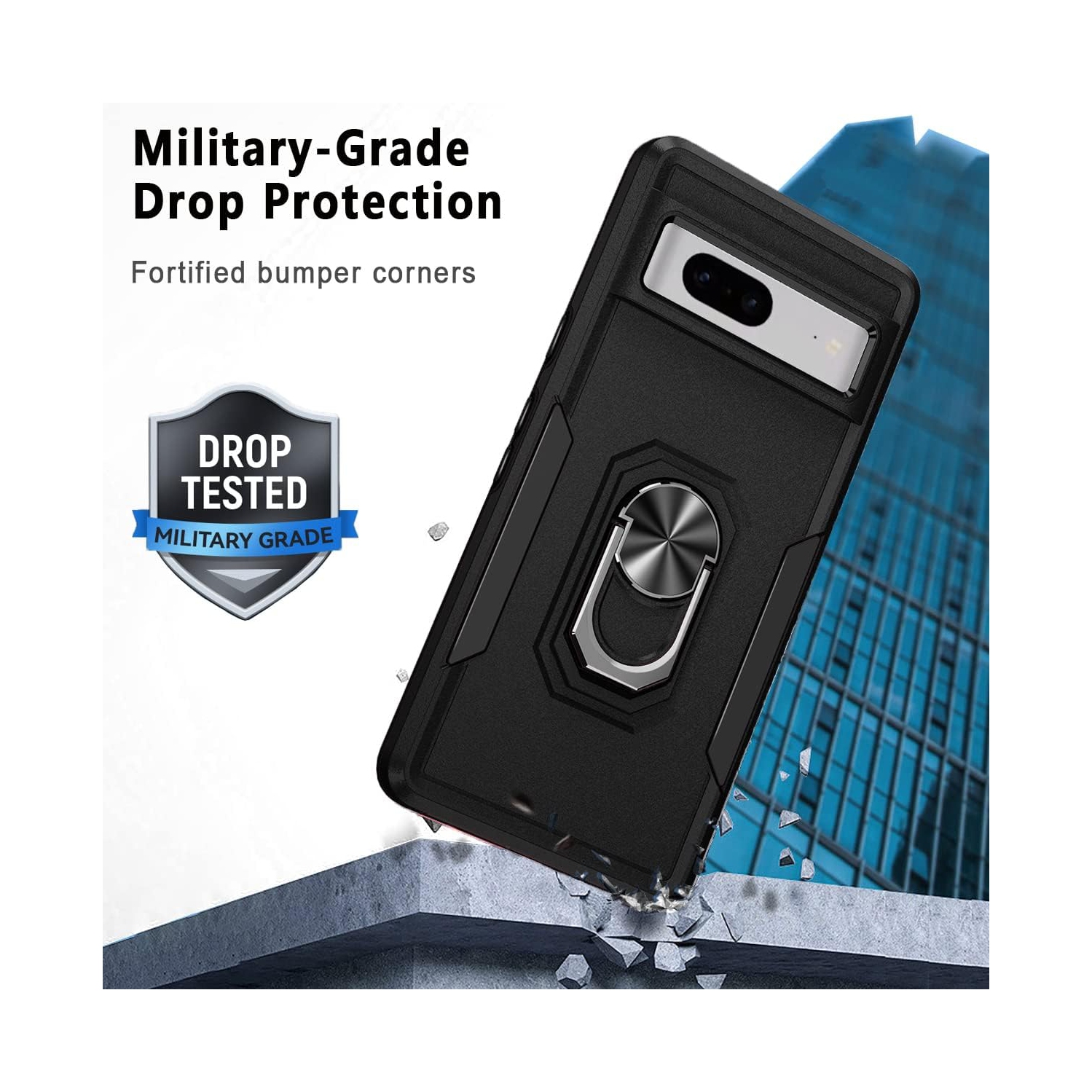 [CSmart] antichoc robuste étui magnétique rigide avec support à anneau pour Pixel 7A de Google, rouge