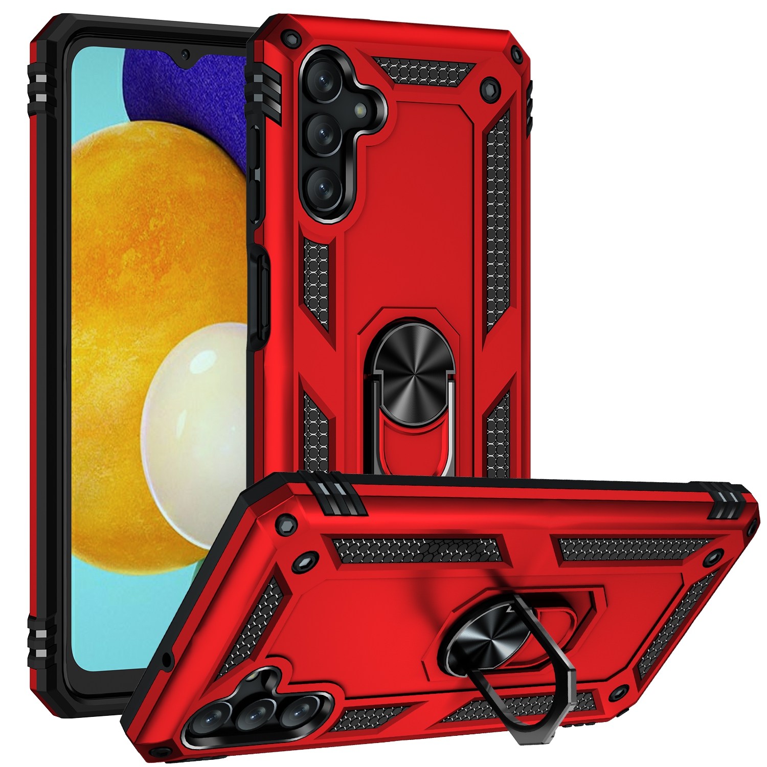 【CSmart】 Anti-Drop Hybrid Magnetic Hard Armor Case with Ring Holder for Samsung Galaxy A34 5G, Red